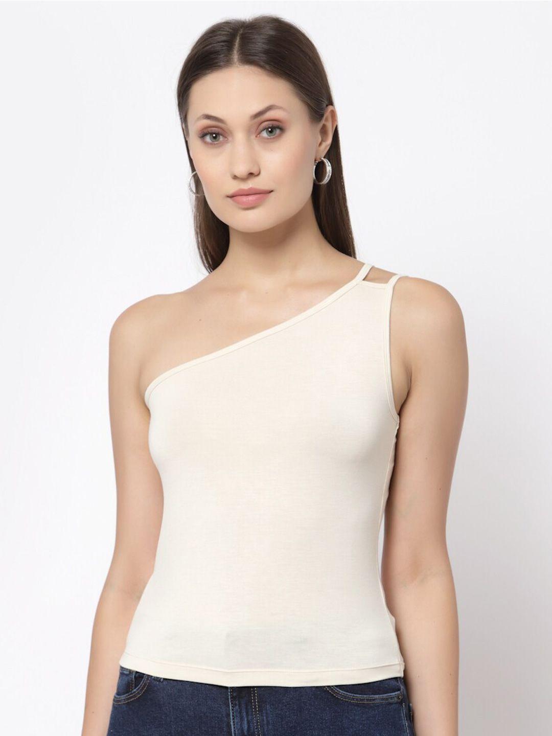 yoonoy off white one shoulder stretchable top