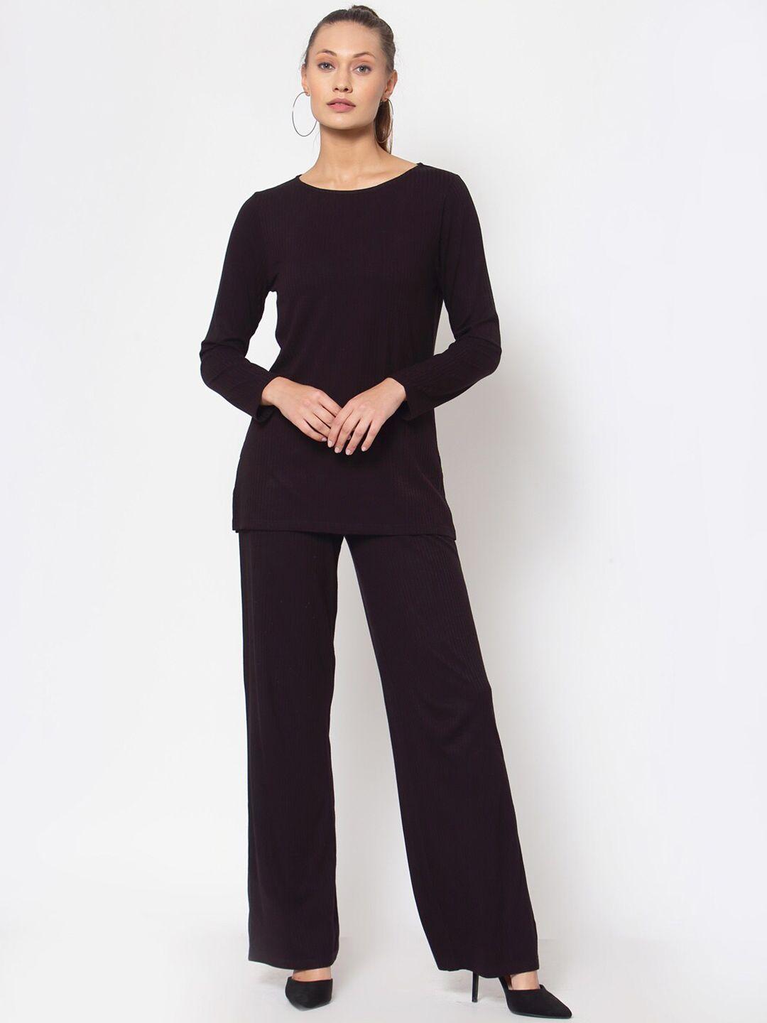 yoonoy women black striped top with trousers