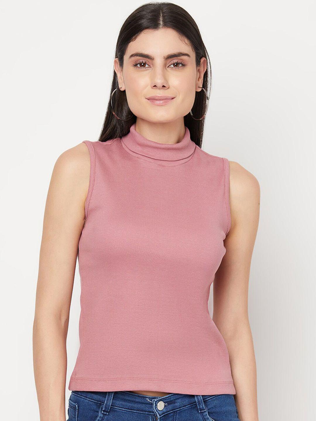 yoonoy women peach-coloured high neck rib top