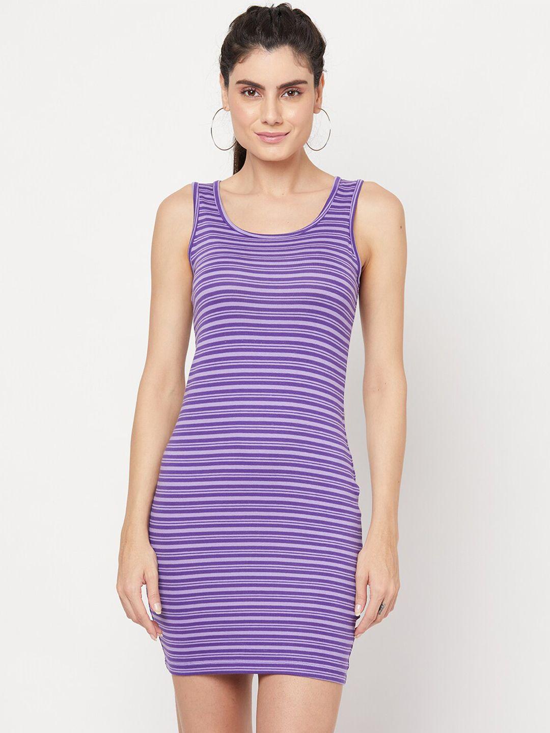 yoonoy women purple striped stretchable bodycon mini dress