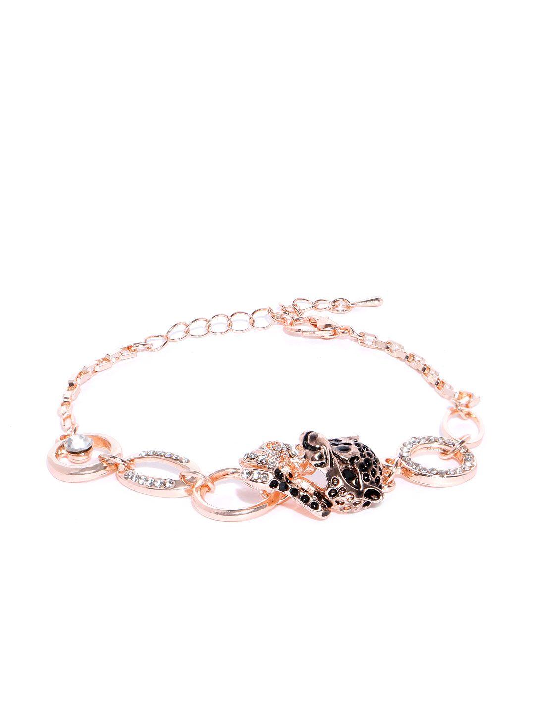 youbella black rose gold-plated animal shaped link bracelet