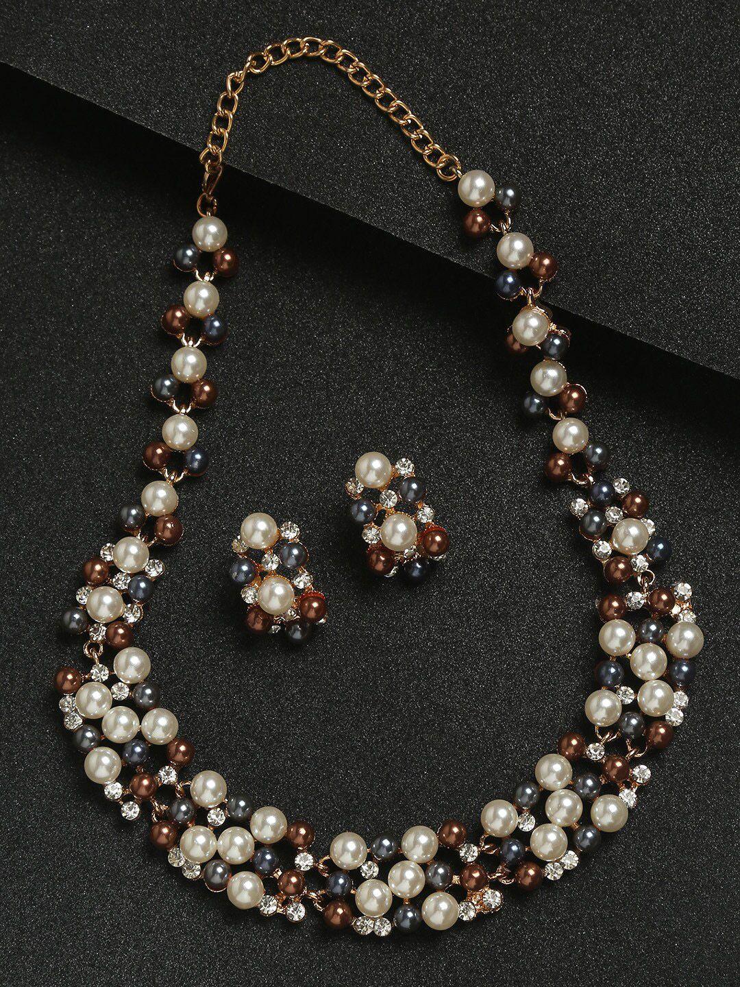 youbella gold-plated brown & white stone-studded jewellery set