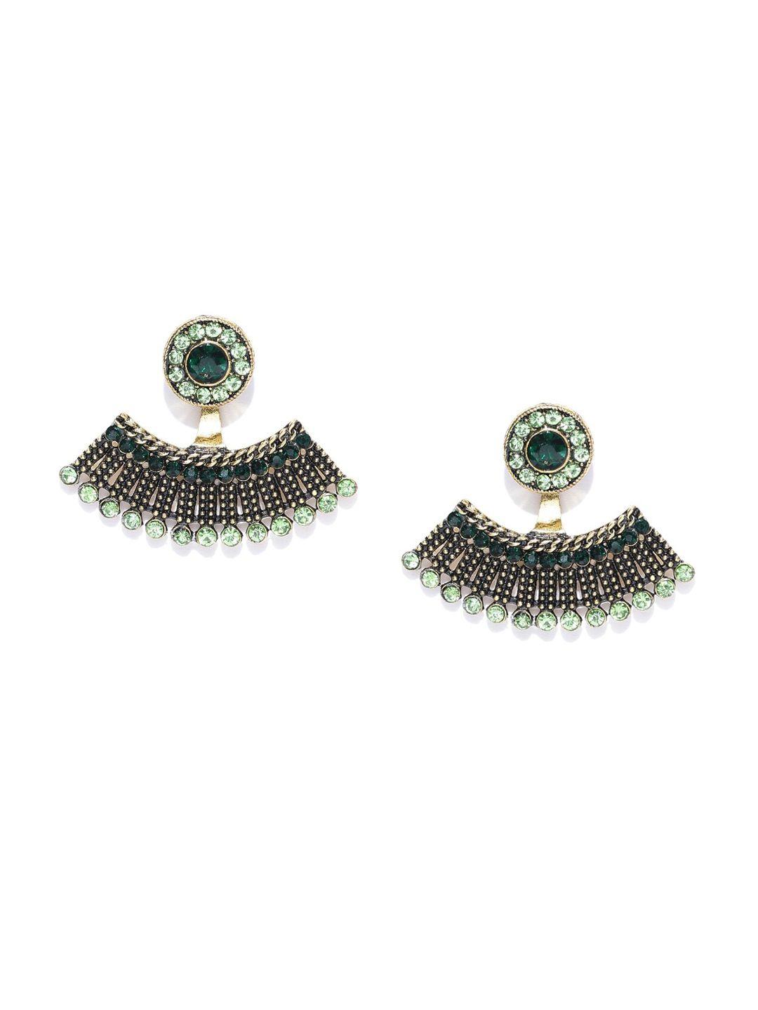 youbella gold-plated green & black contemporary drop earrings