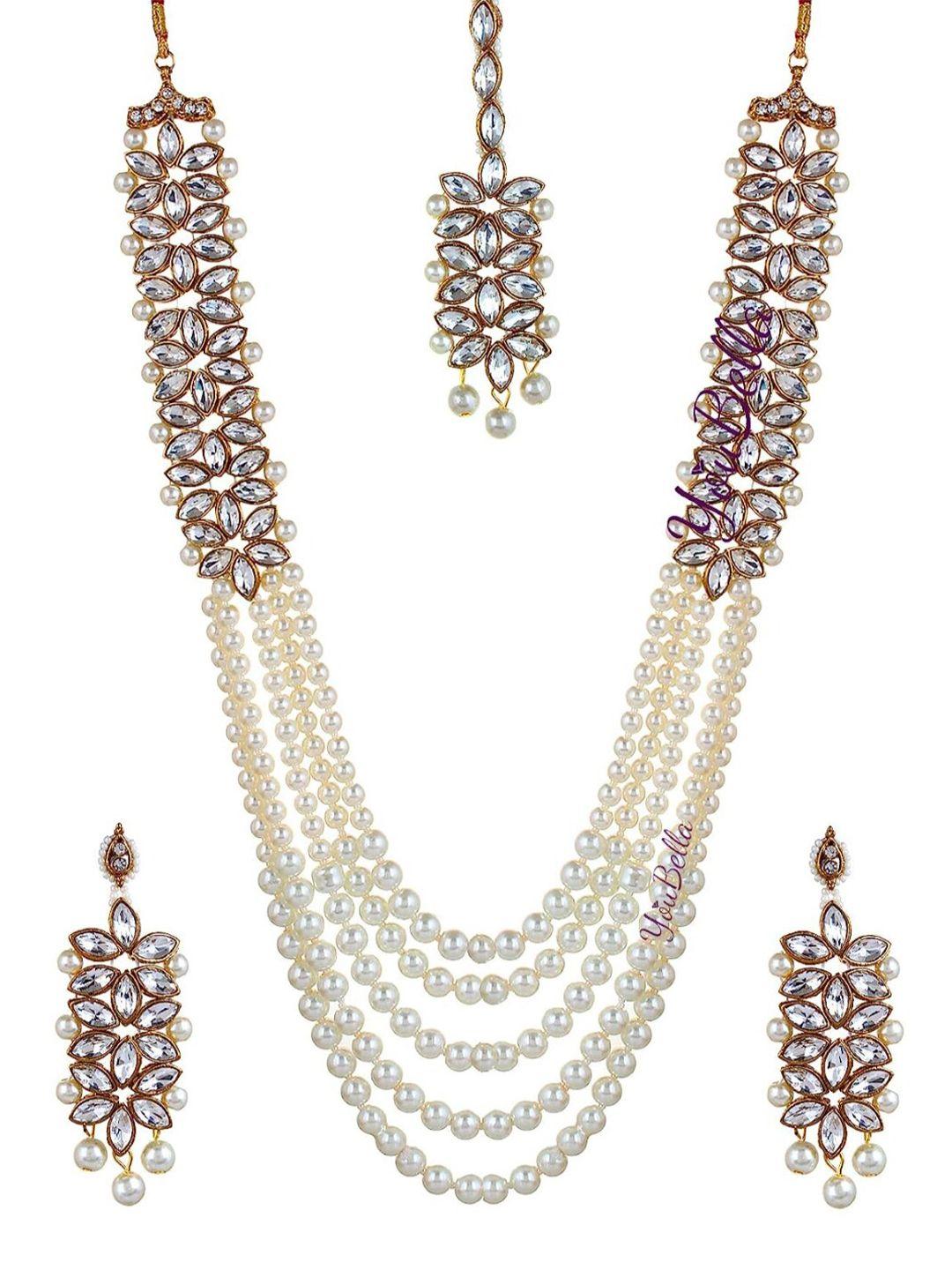 youbella gold-plated stone studded & beaded jewellery set