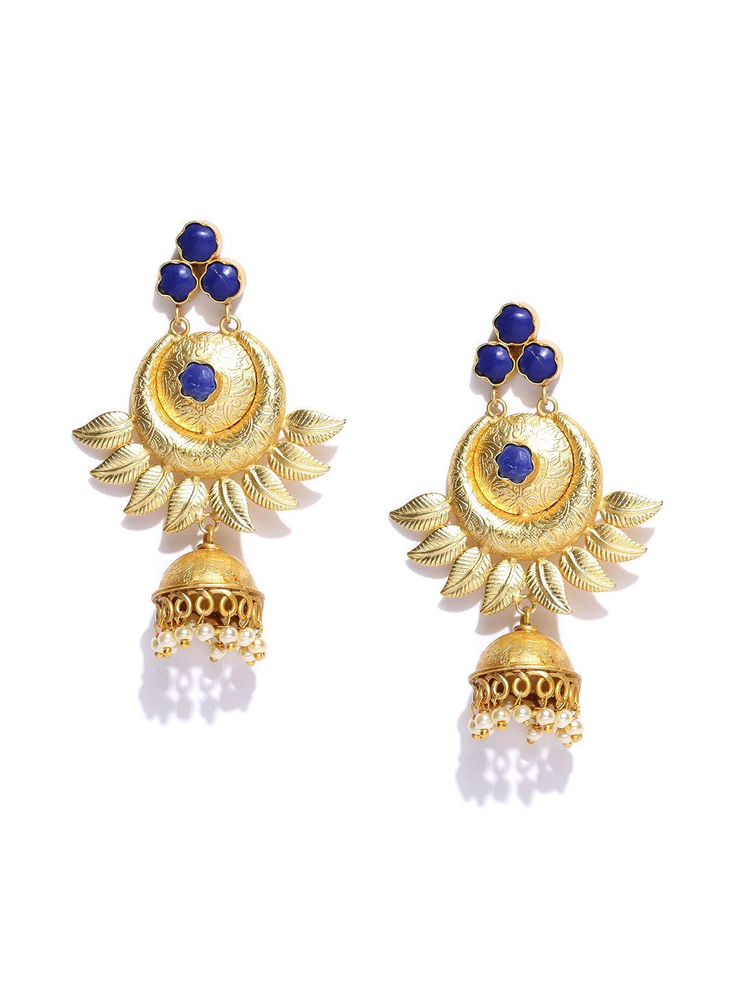 youbella gold-toned & blue dome shaped jhumkas