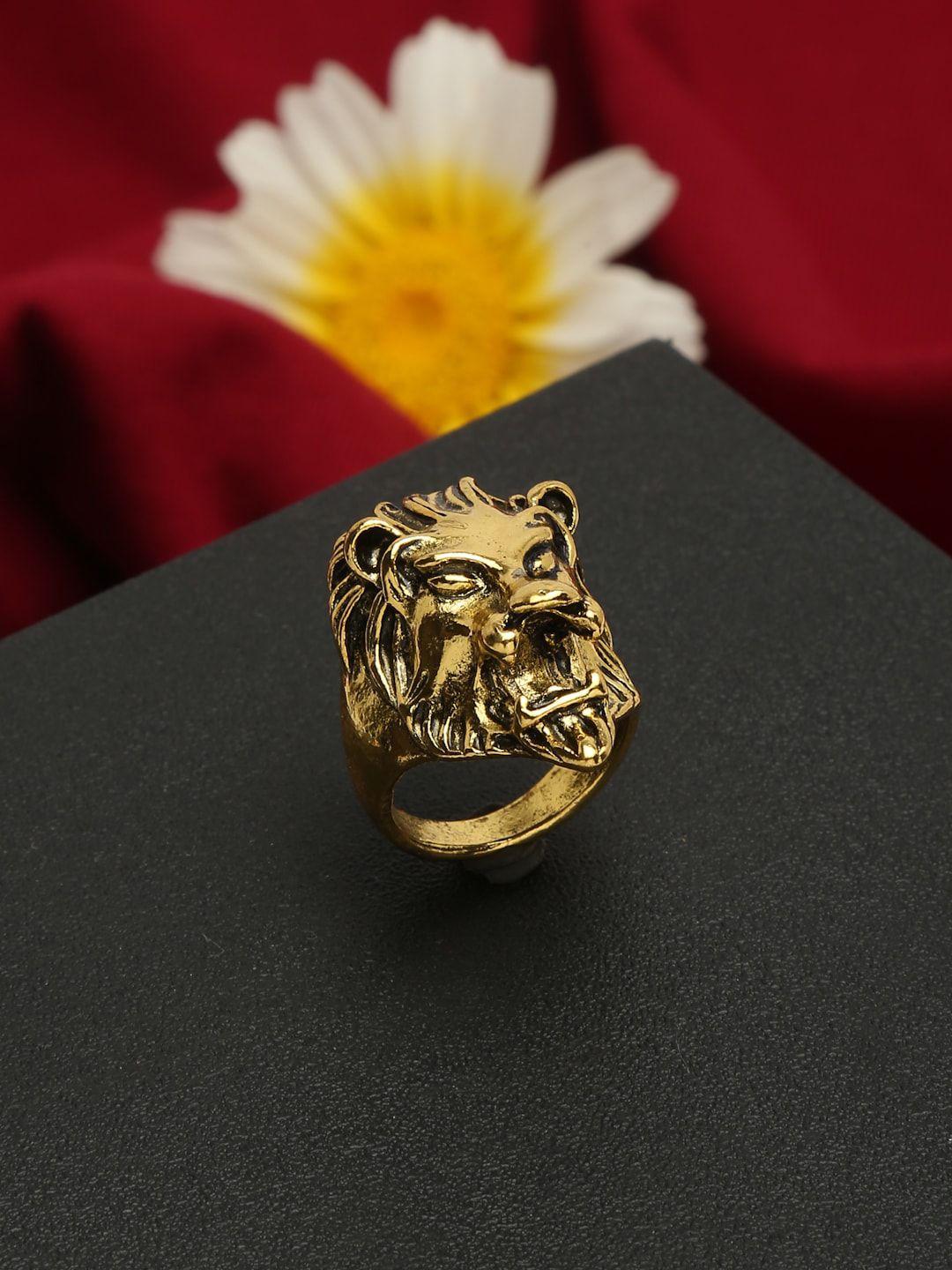 youbella men gold-plated lion shaped antique finger ring