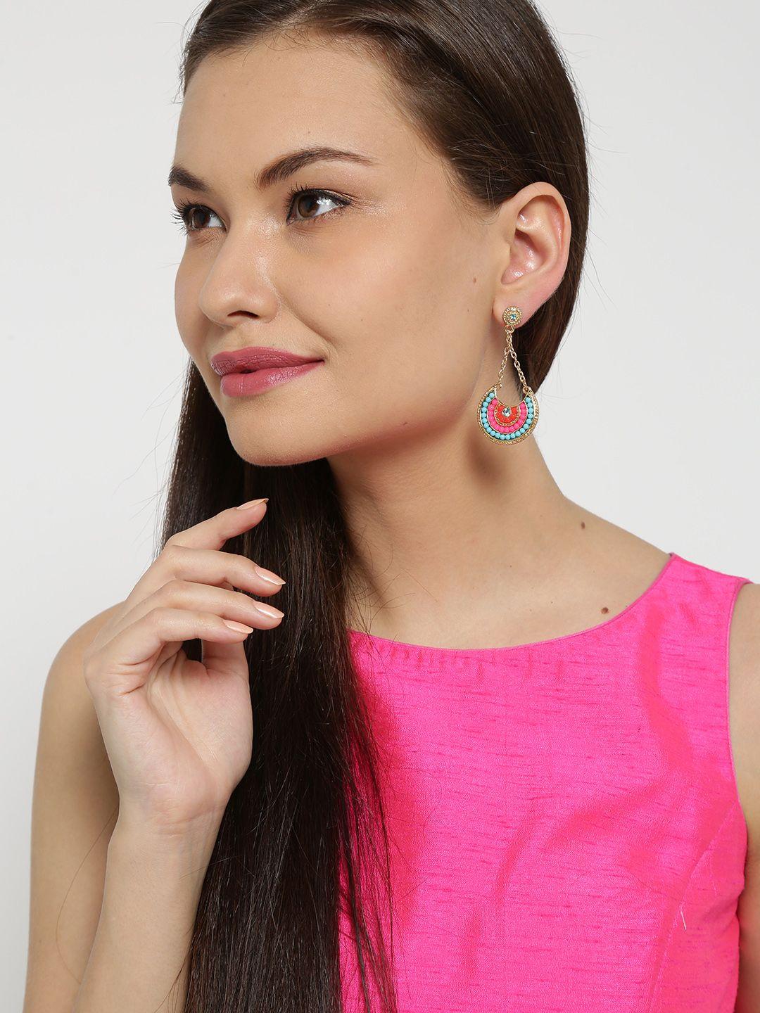 youbella multicoloured gold-plated beaded crescent-shaped drop earrings
