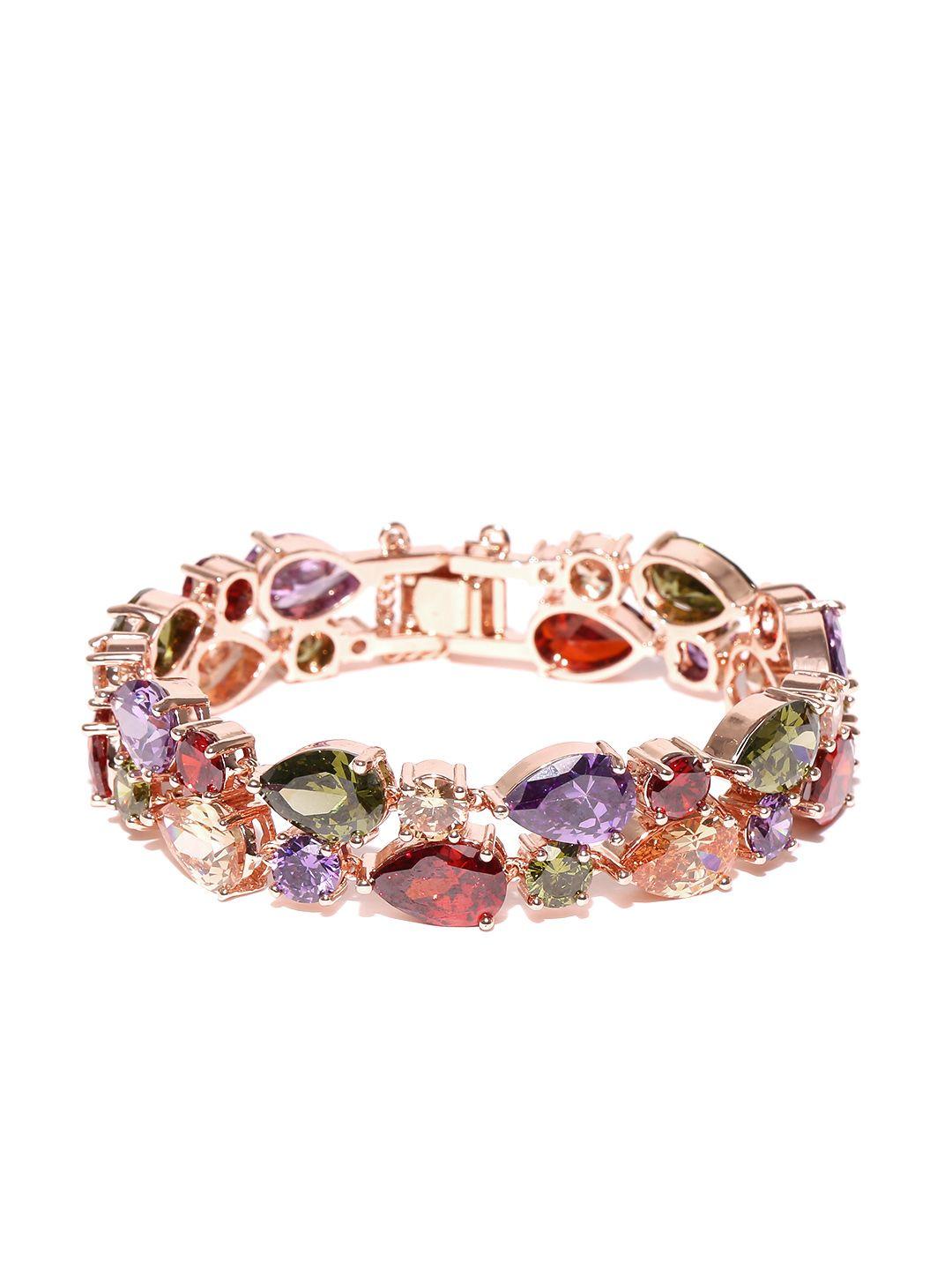 youbella multicoloured swiss zircon stone-studded link bracelet