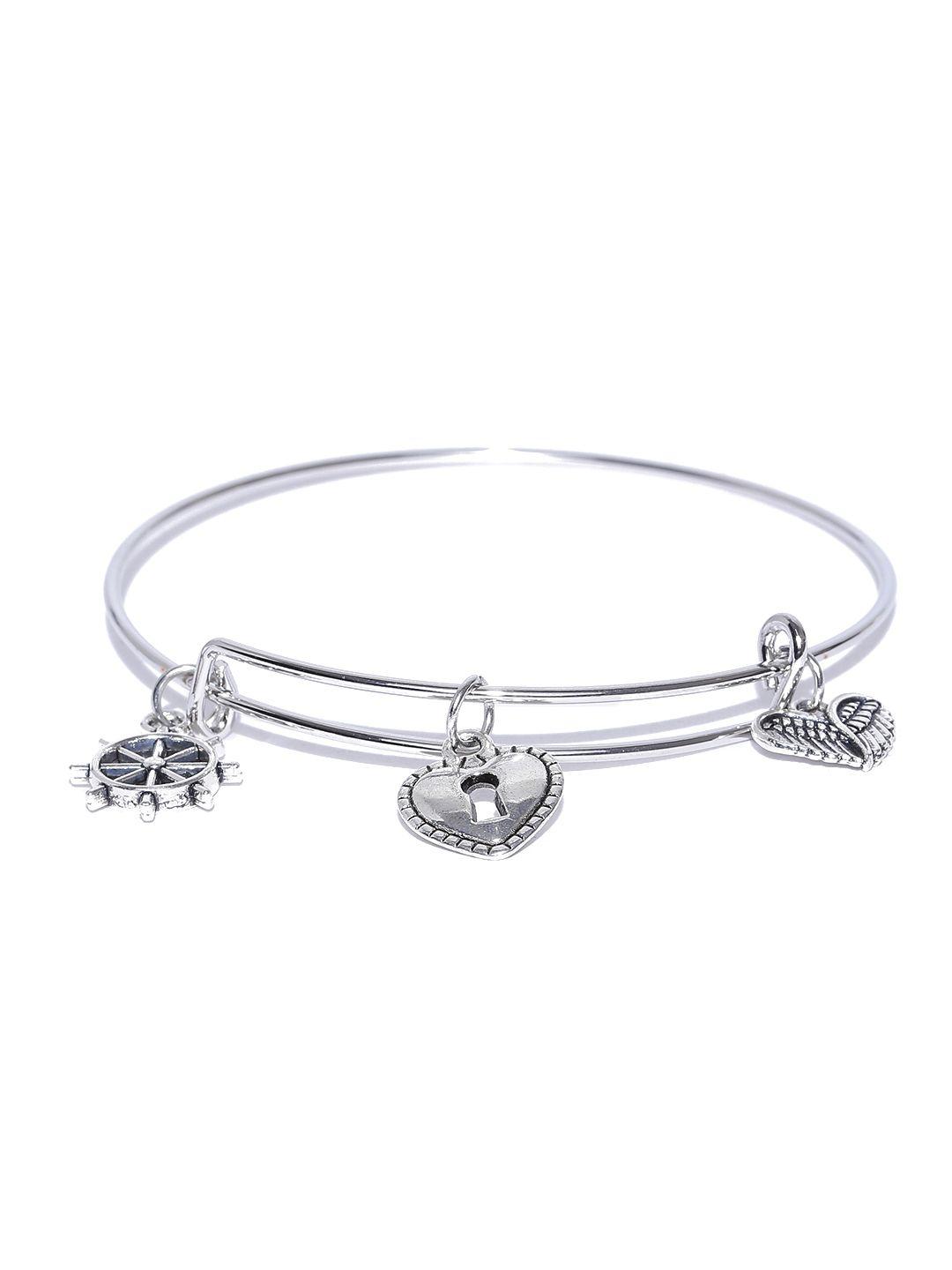 youbella oxidised silver-toned charm bracelet