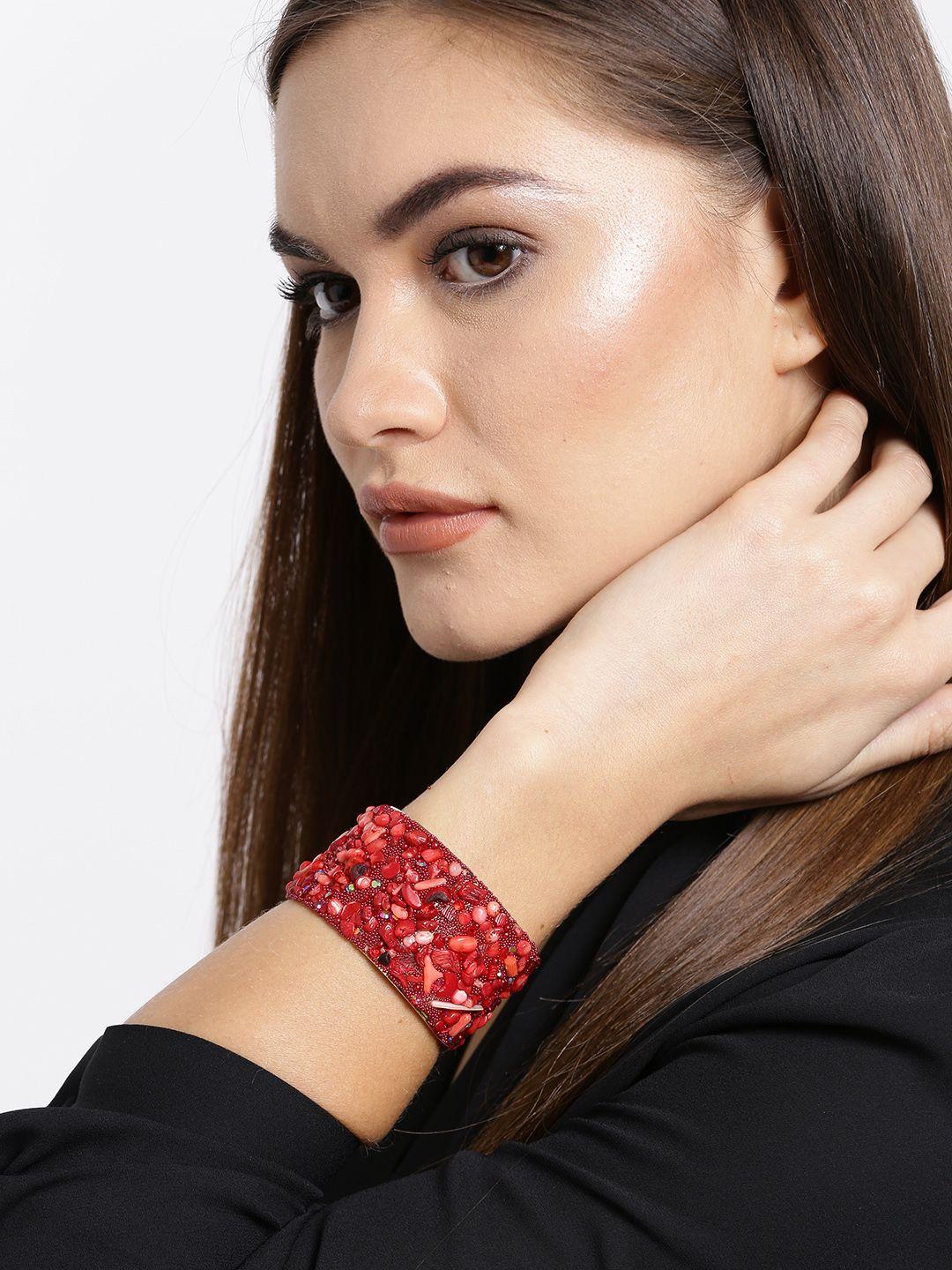 youbella red metal gold-plated cuff bracelet