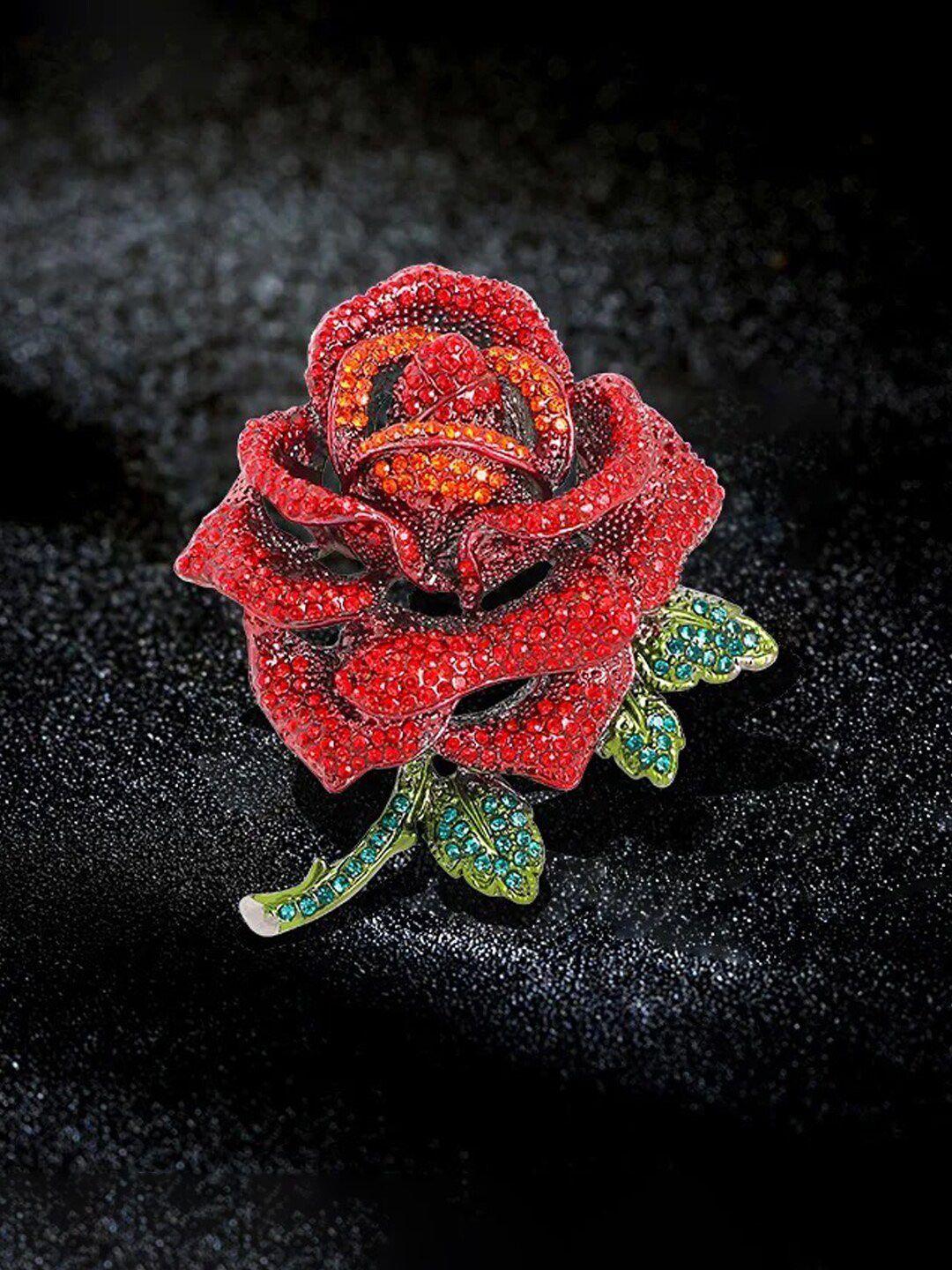 youbella rose-shaped crystal-studded brooch