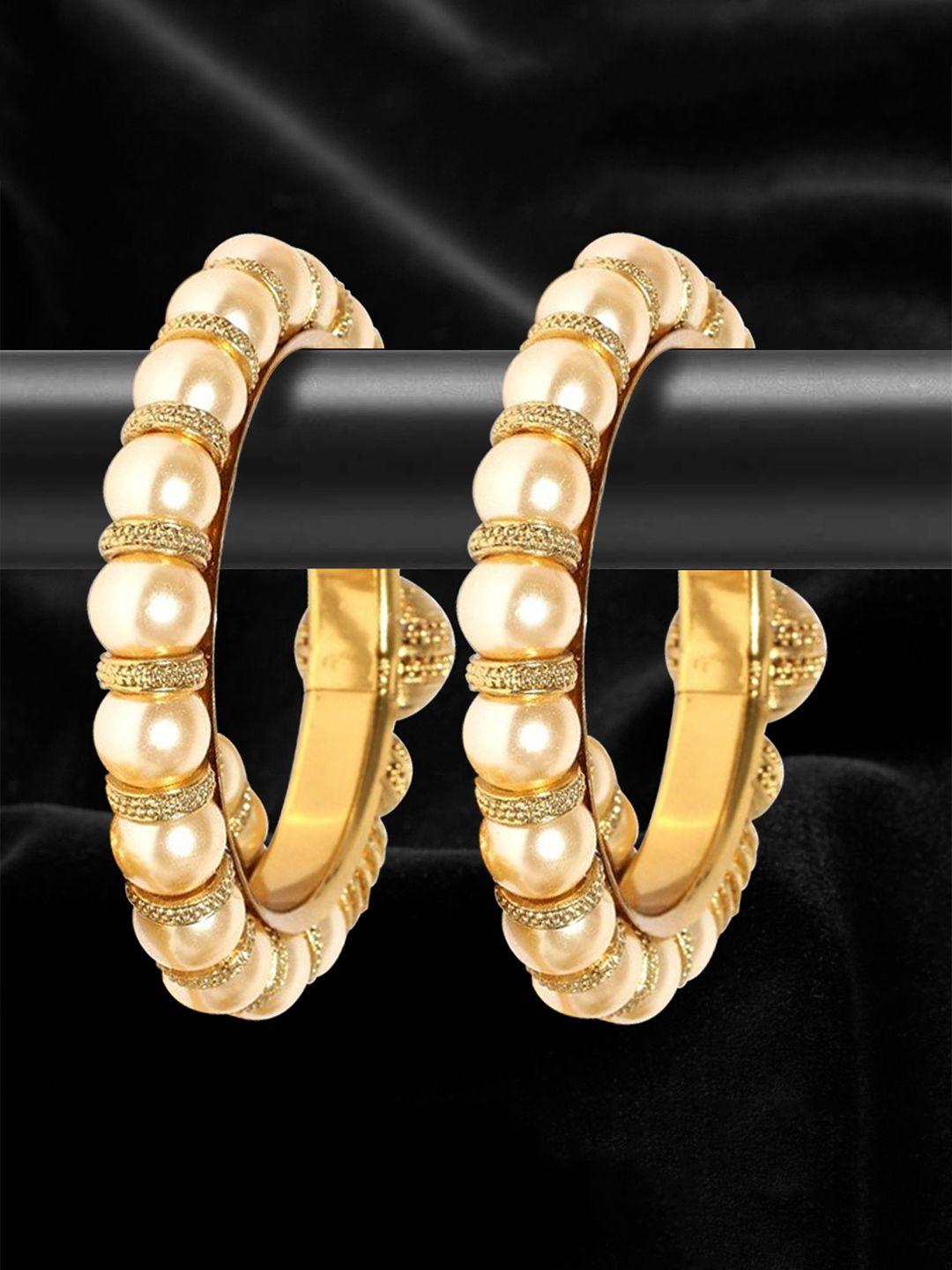 youbella set of 2 gold-plated & off-white beaded bangles