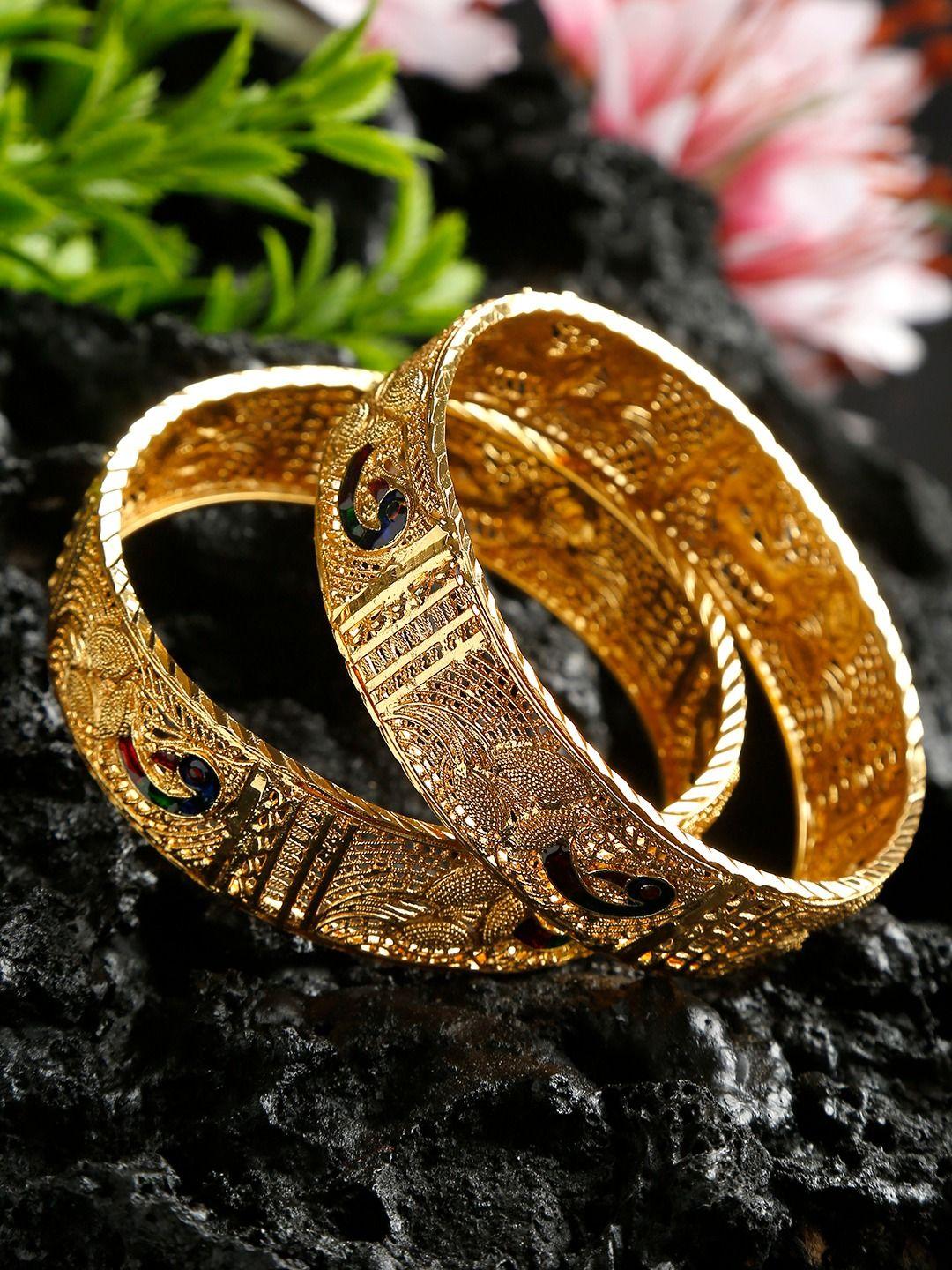 youbella set of 2 gold-plated textured bangles