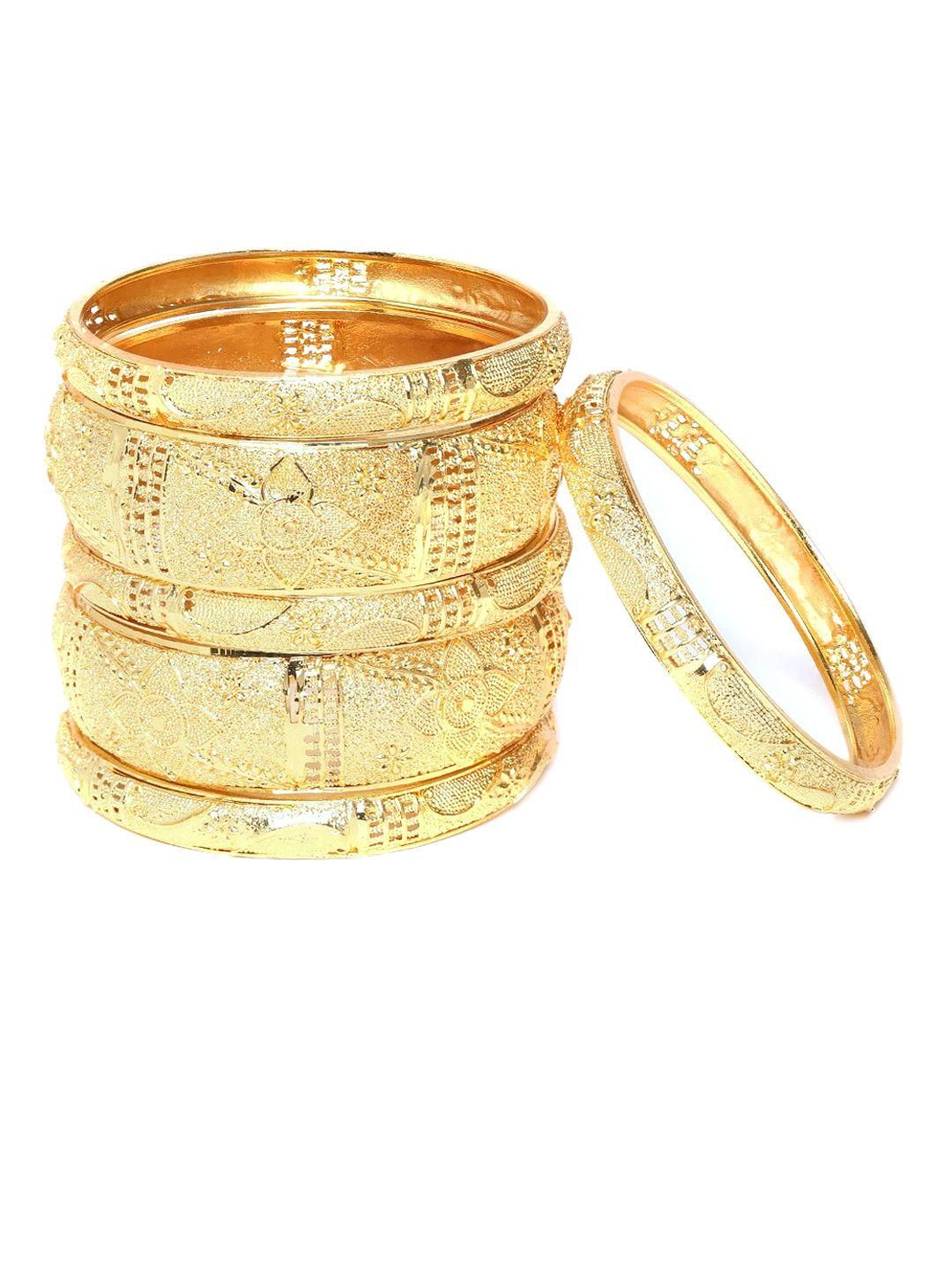 youbella set of 6 gold-plated floral patterned bangles