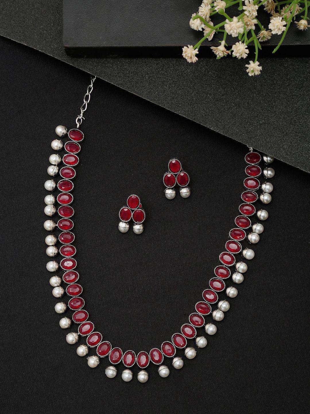 youbella silver-plated stone-studded & beaded jewellery set