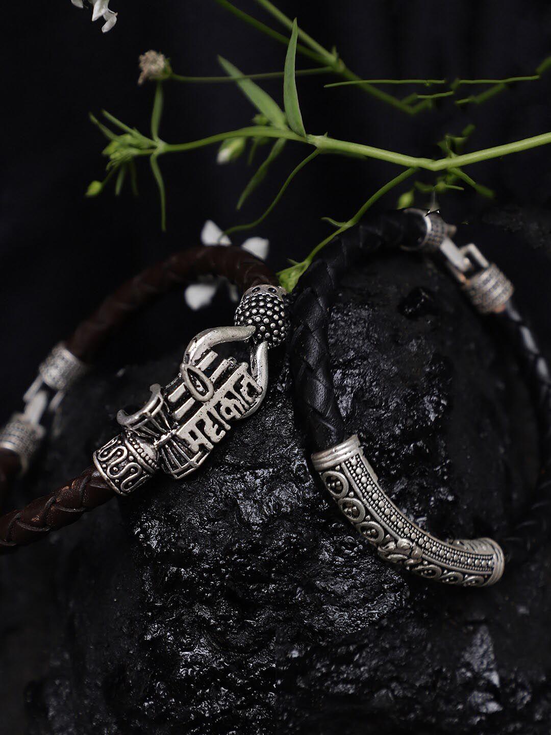 youbella women 2 black & silver-toned wraparound bracelet