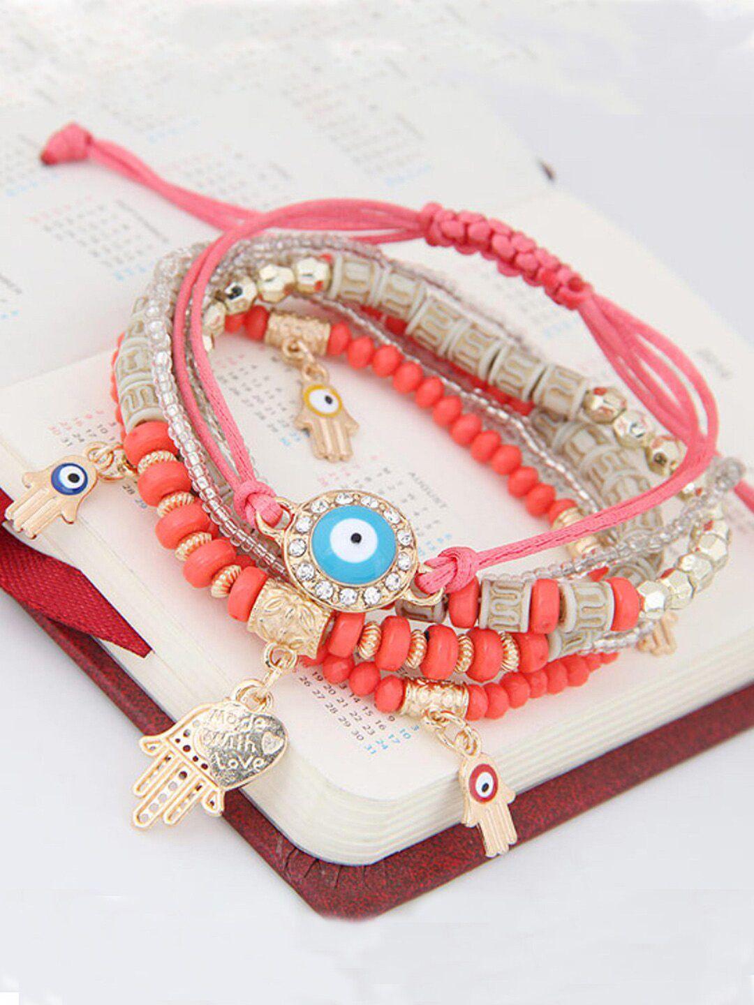 youbella women 5 red & blue gold-plated charm bracelet