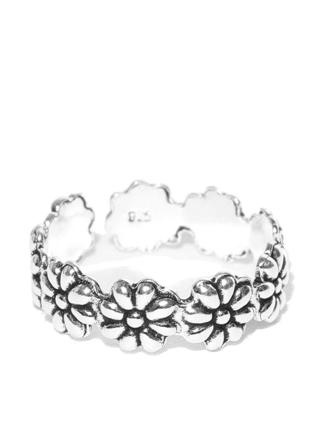 youbella women oxidised silver-toned floral adjustable ring