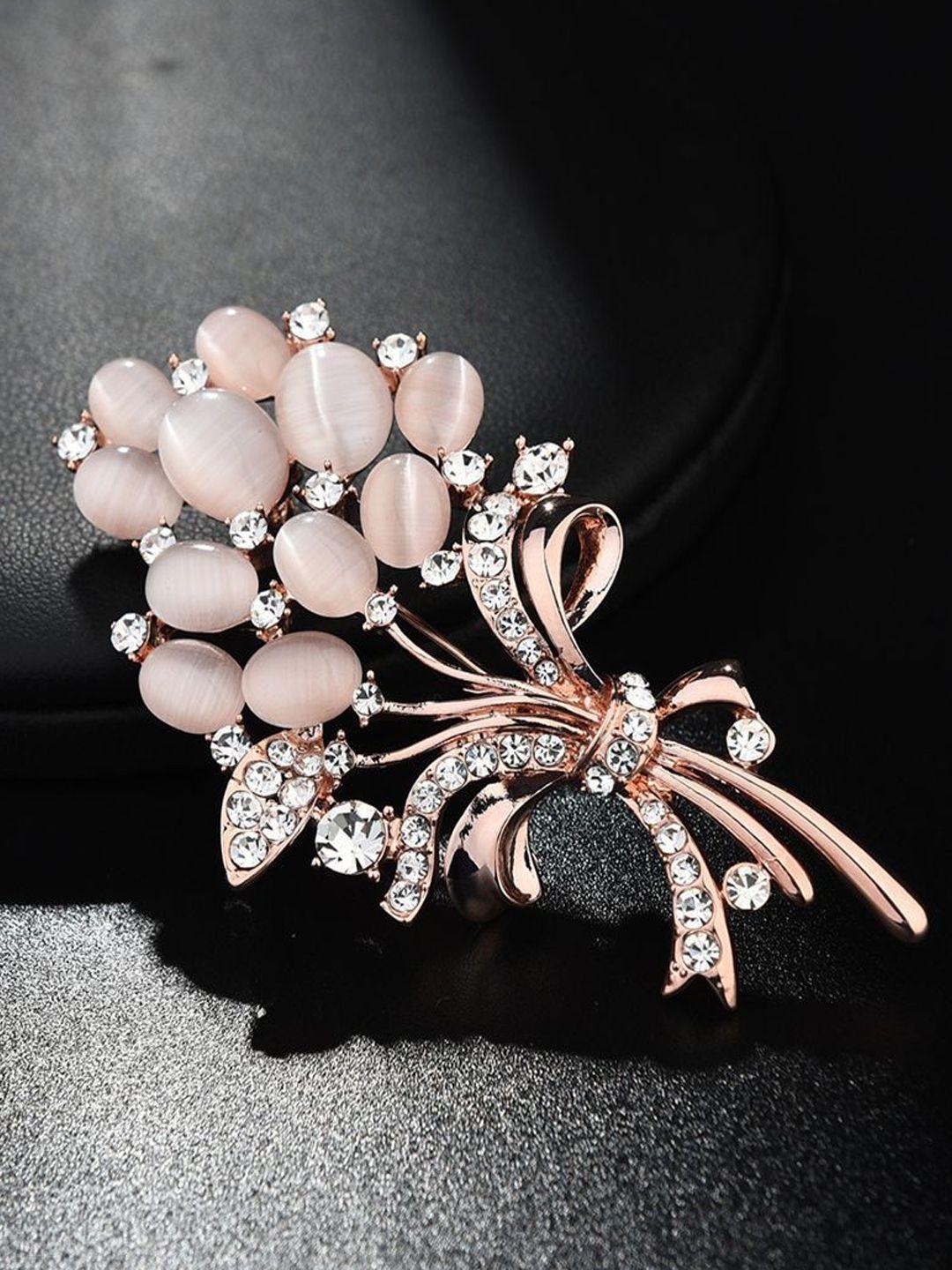 youbella women peach-coloured & rose gold-toned stone-studded bouquet shaped brooch