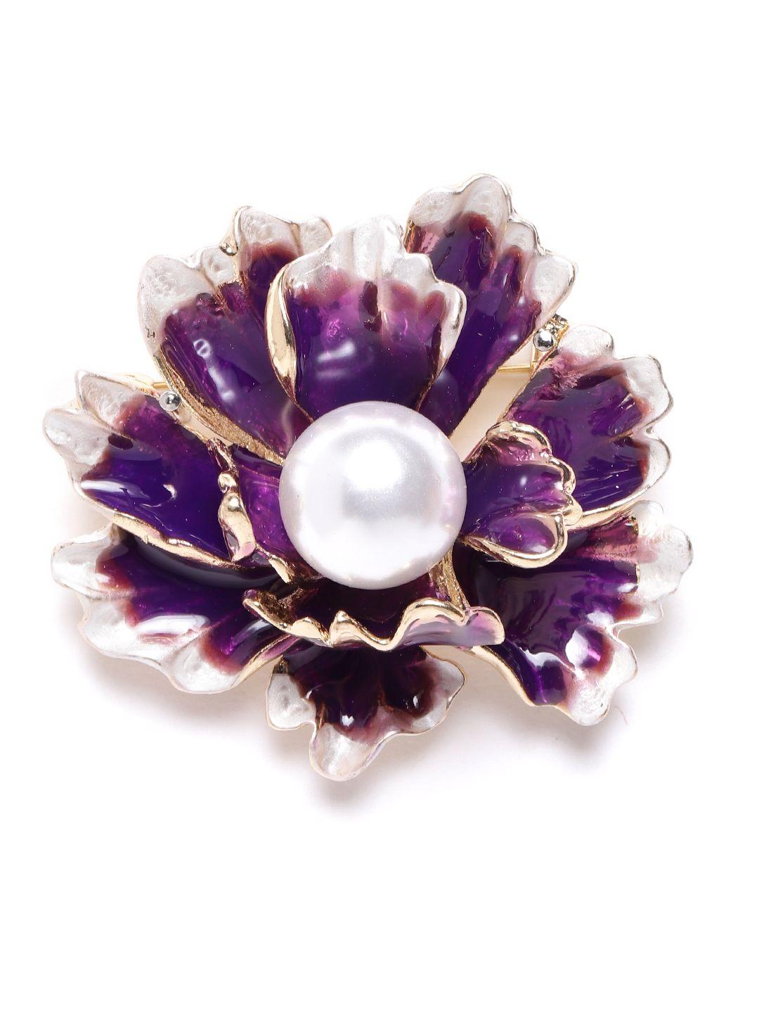 youbella women purple & white beaded floral statement brooch