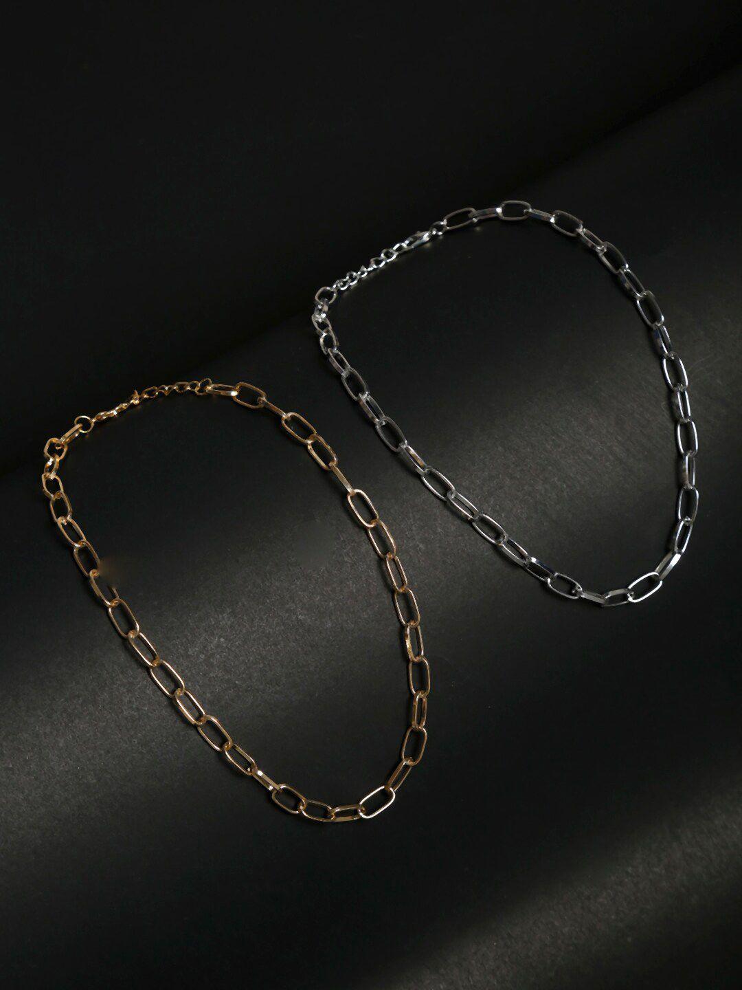 youbella women set of 2 gold-toned & silver-toned alloy gold-plated layered chain