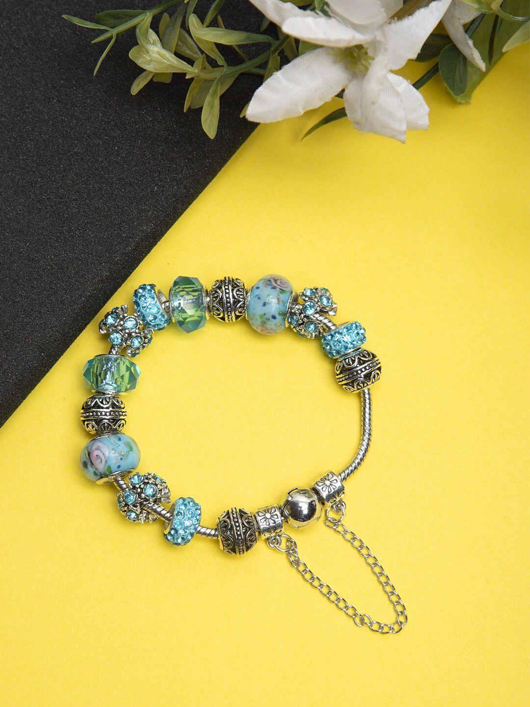 youbella women silver & blue silver-plated charm bracelet