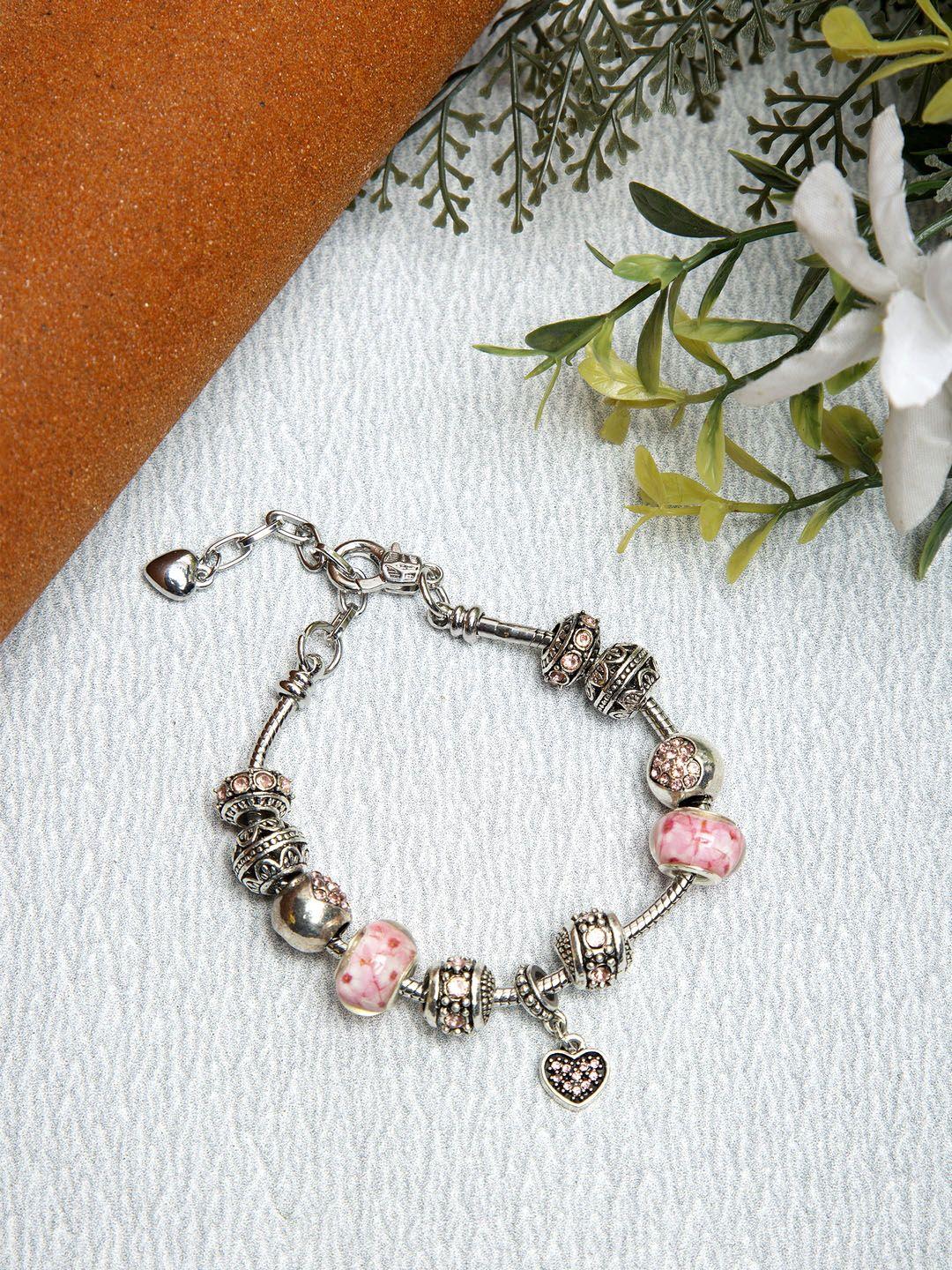 youbella women silver-plated & pink charm bracelet