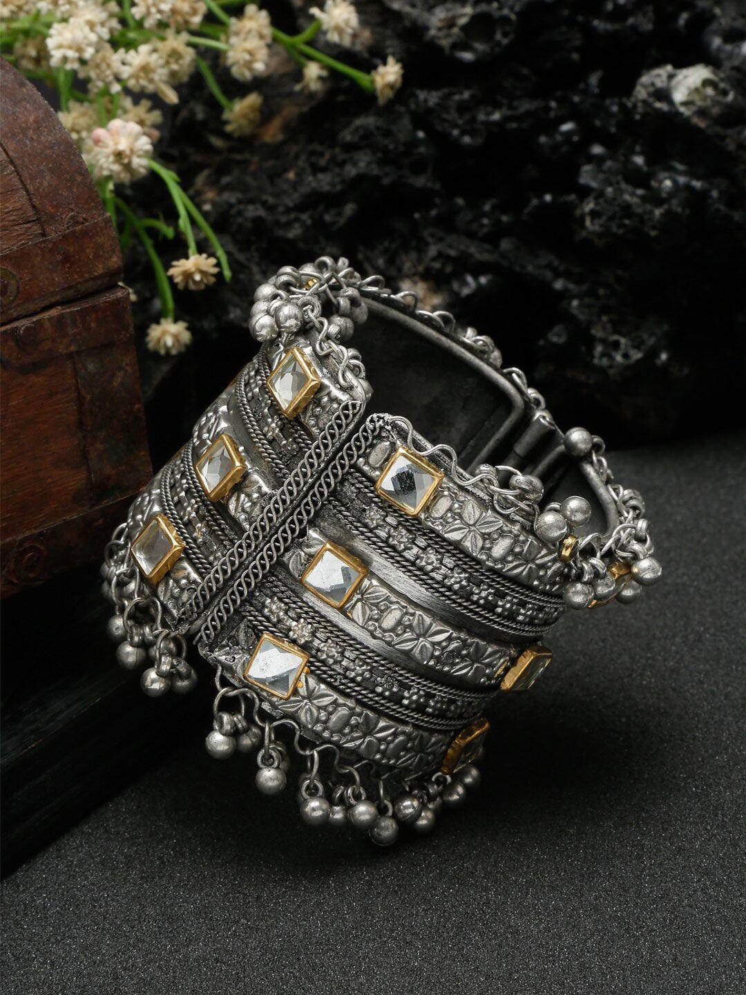 youbella women silver-toned silver-plated cuff bracelet