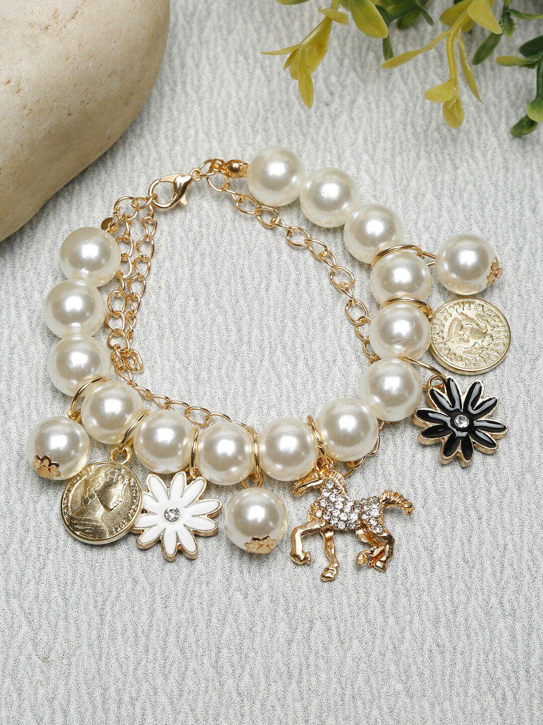 youbella women white & gold-toned gold-plated charm bracelet