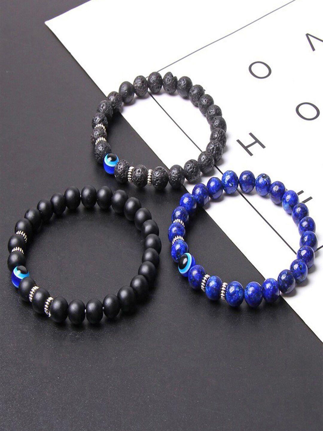 young & forever unisex 3 navy blue & black brass lapis lazuli handcrafted brass-plated bracelet