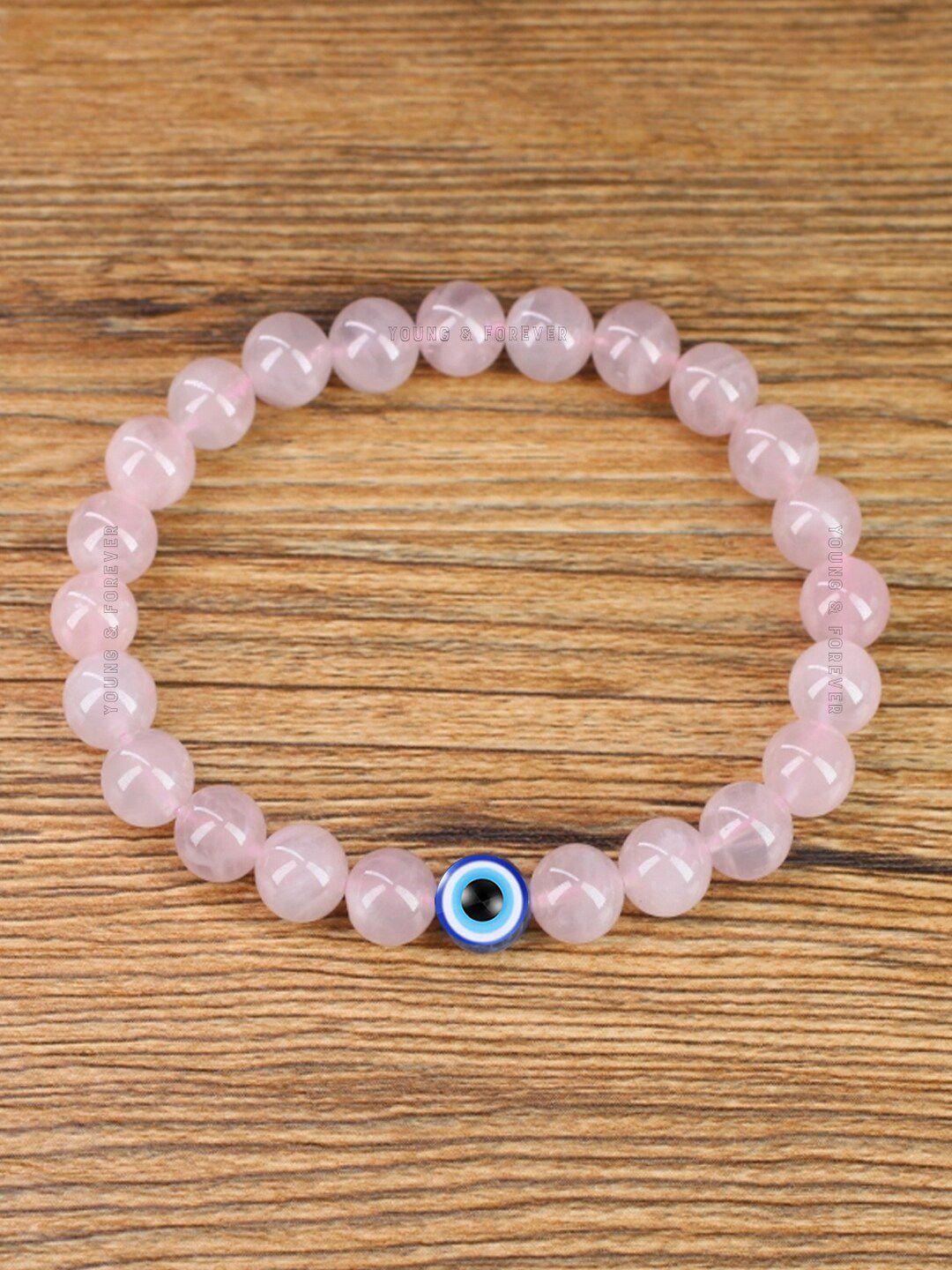 young & forever unisex pink & white brass tigers eye handcrafted bracelet