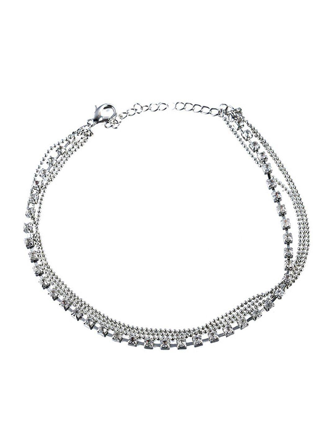 young & forever women silver-plated & white crystal-studded cubic zircon dainty anklet