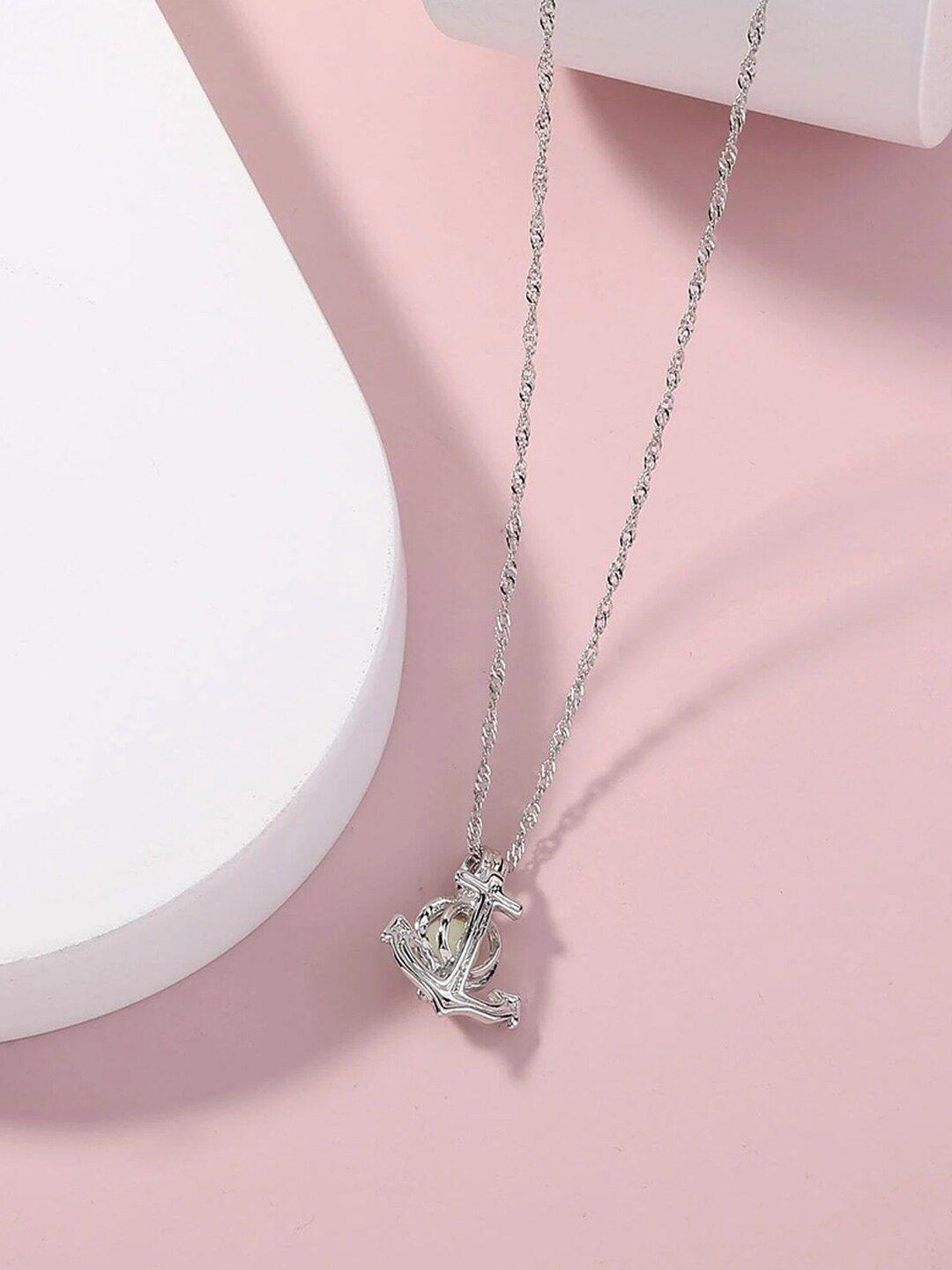 young & forever women silver-toned & white silver silver-plated necklace