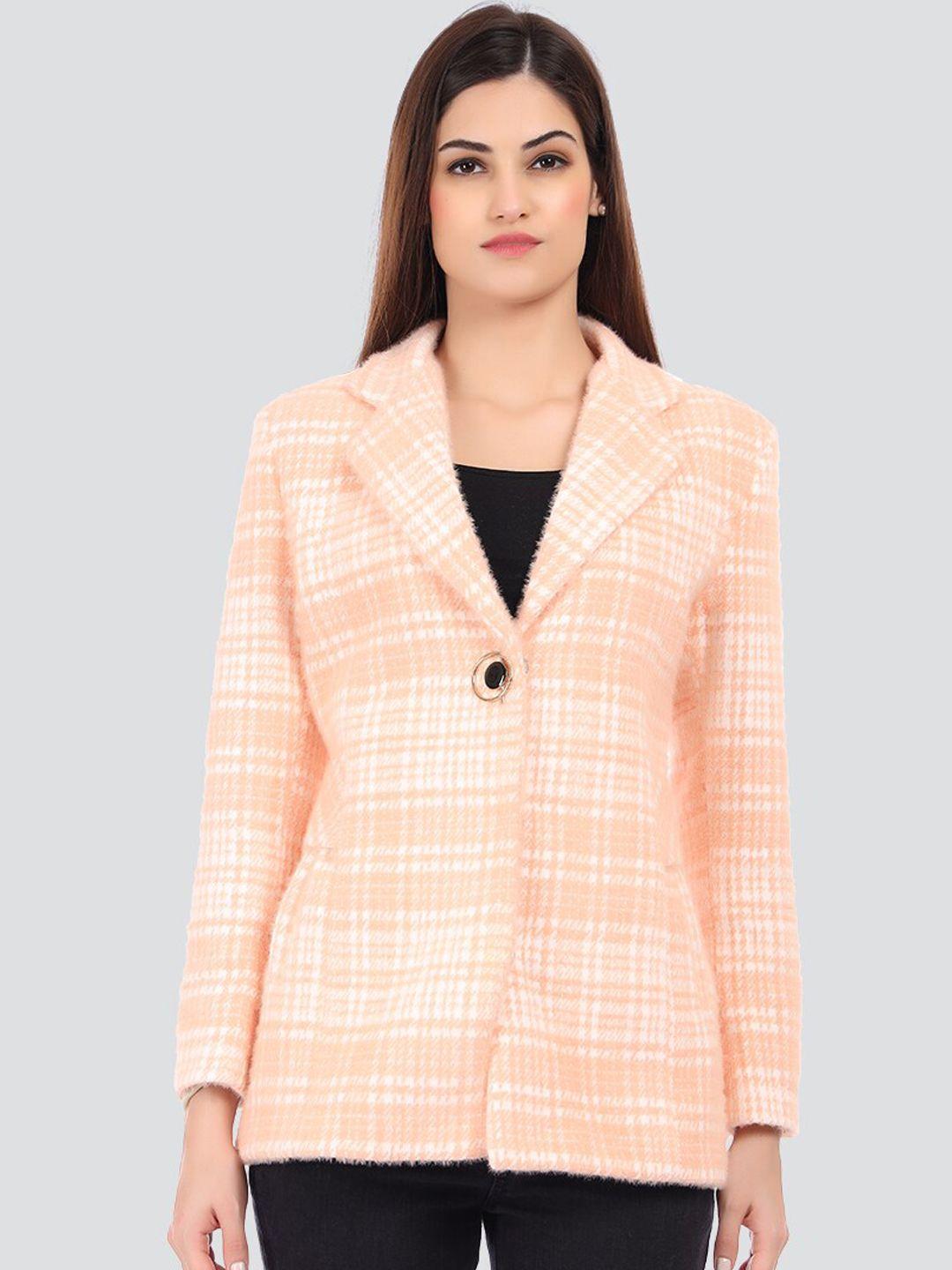 young club classic women orange checked wool overcoats