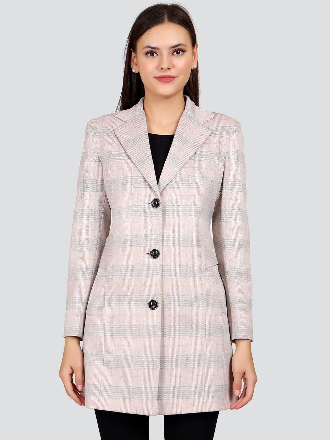 young club classic women pink checked woolen winter over coat