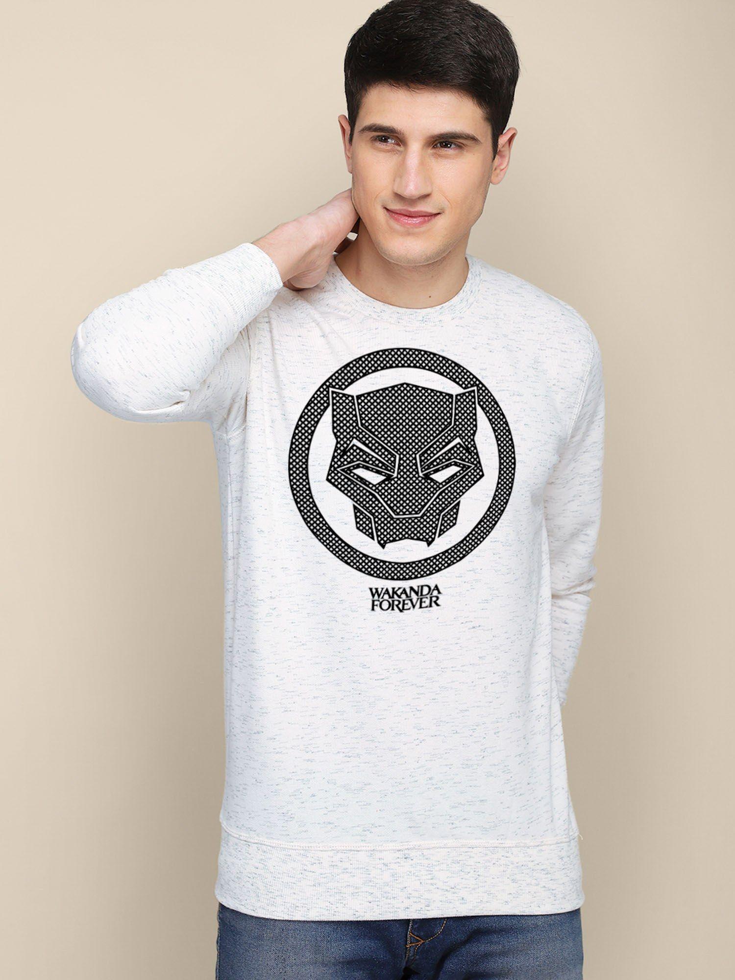 young men black panther printed white injection sweatshirt