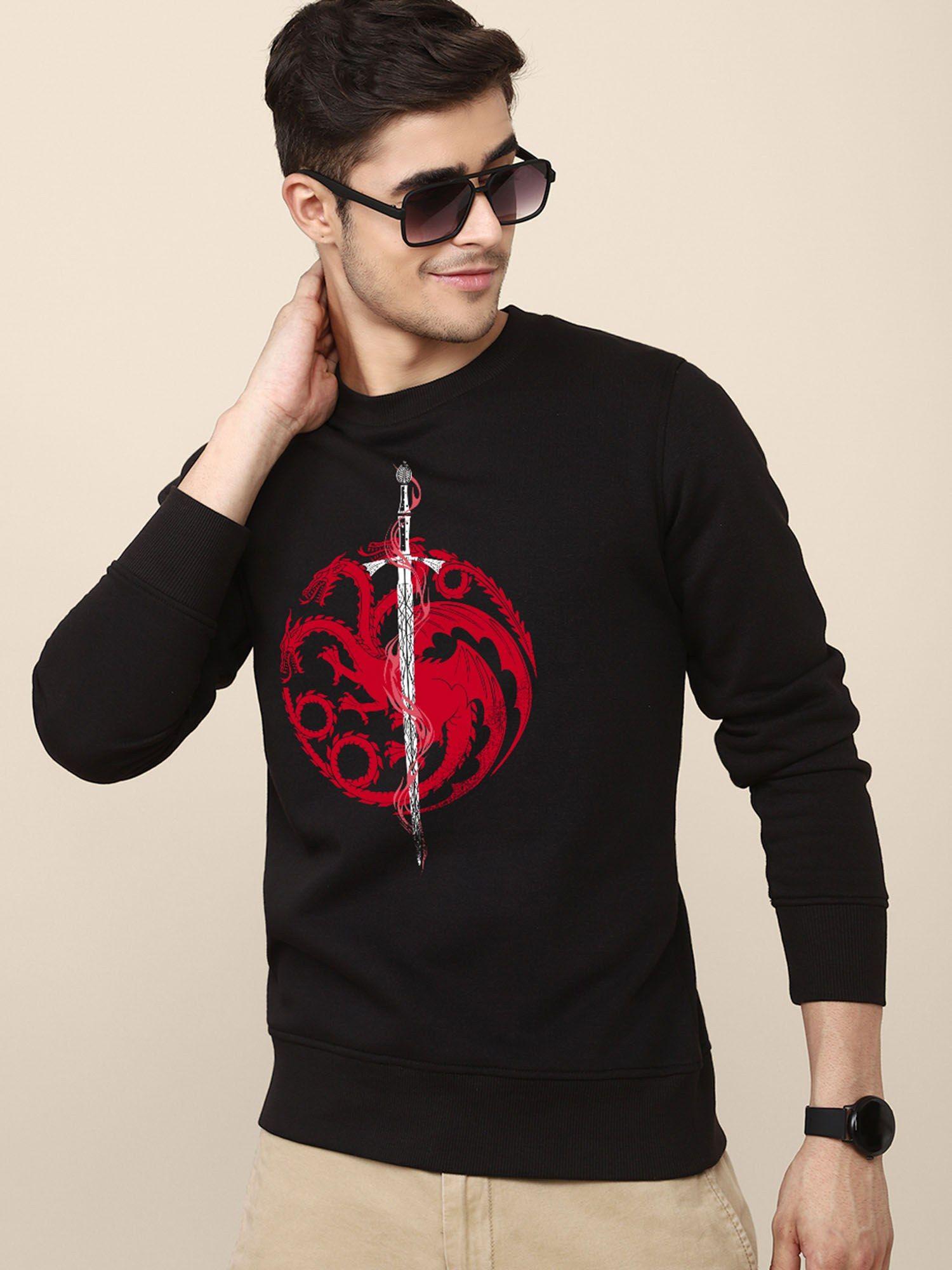 young men house of dragon printed black sweatshirt