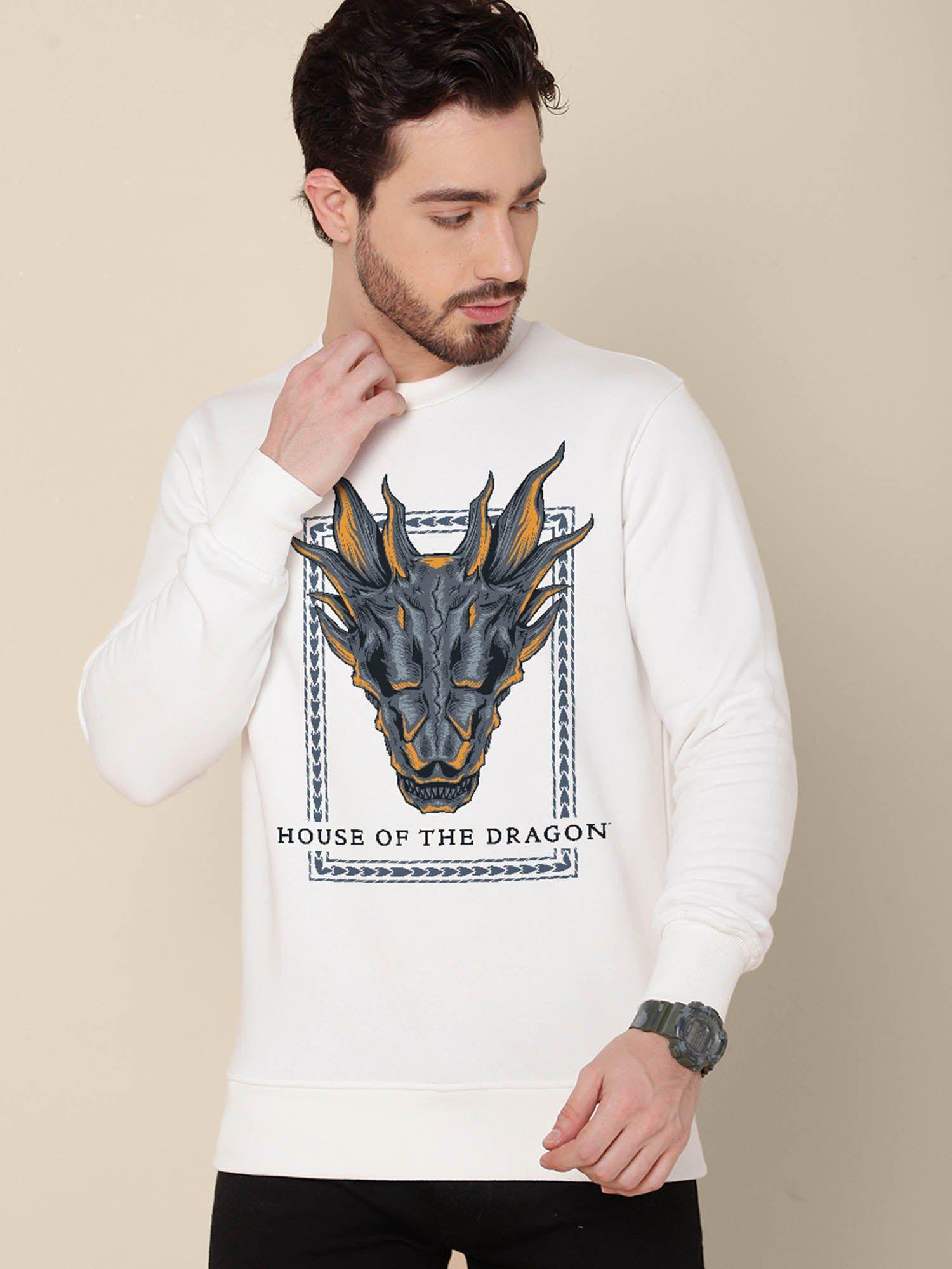 young men house of dragon printed off white sweatshirt