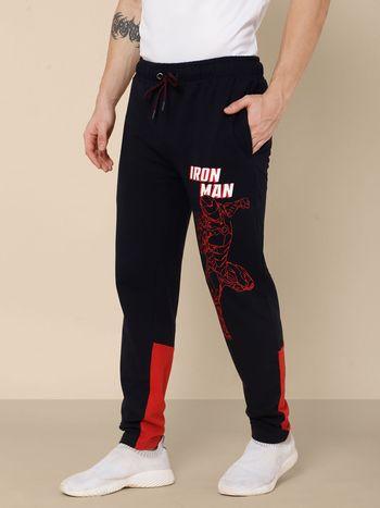 young men iron man printed blue jogger