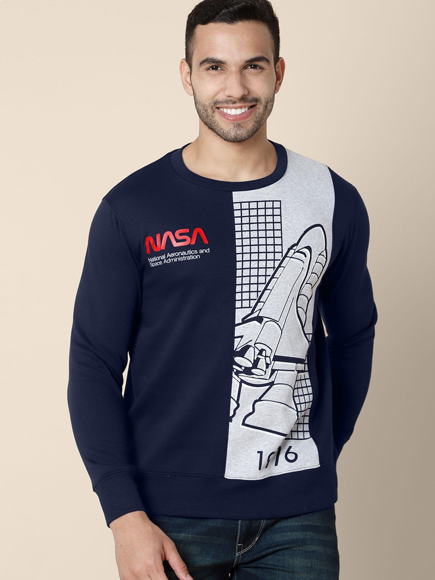 young men nasa printed navy blue sweatshirt