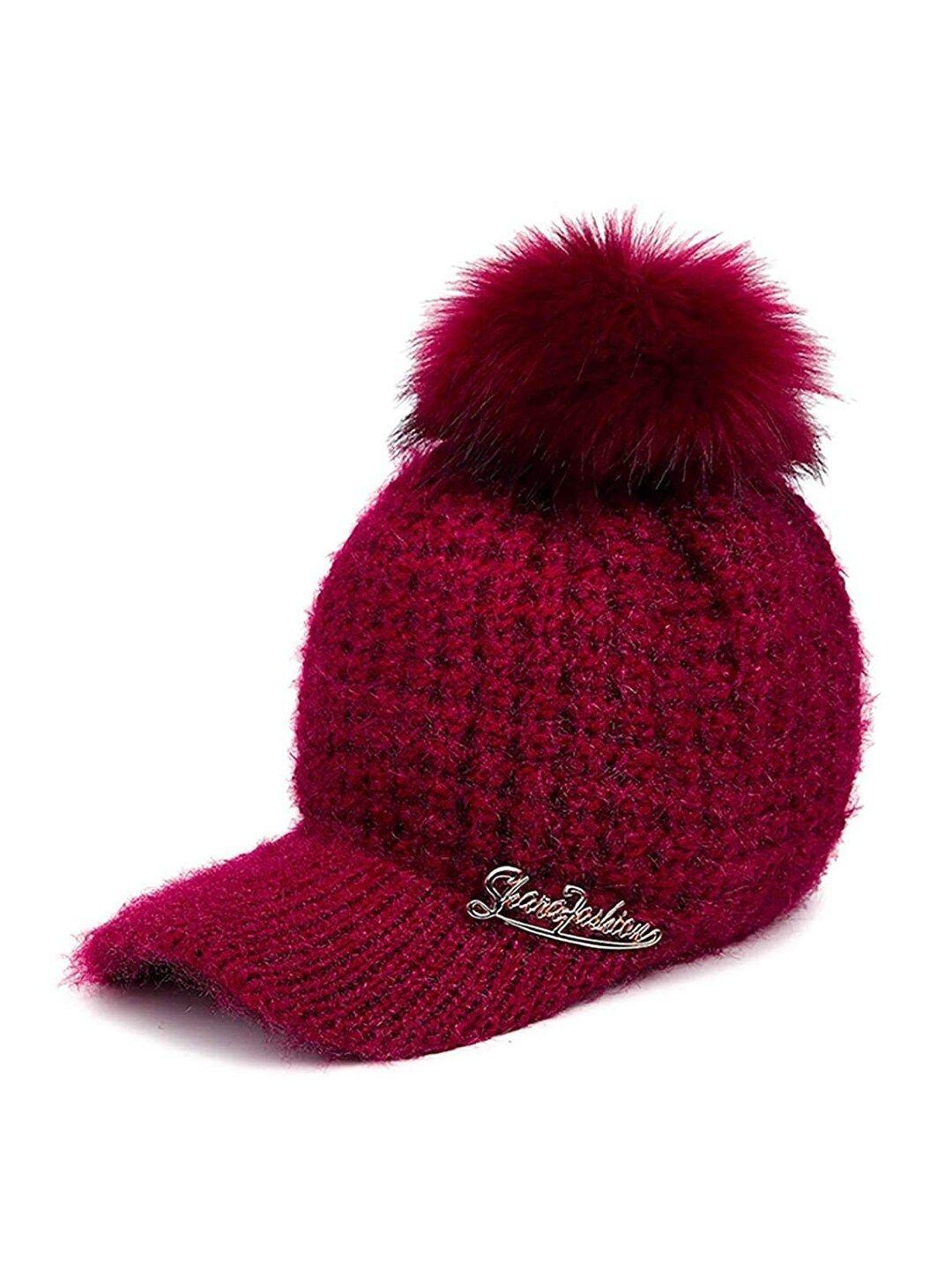 youstylo adults maroon woolen winter visor cap