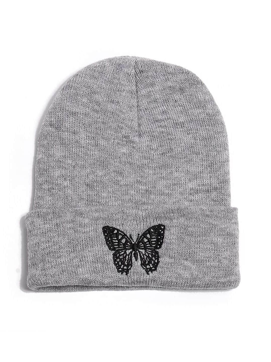 youstylo adults grey & black embroidered woolen winter beanie cap