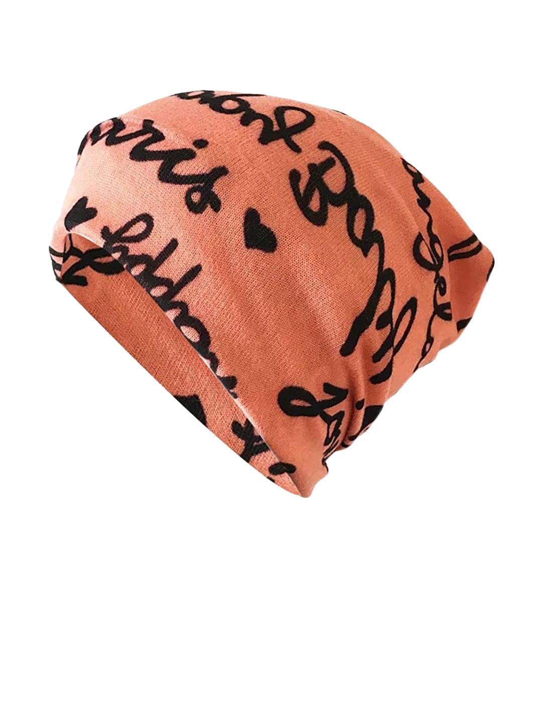 youstylo unisex orange printed cotton beanie cap