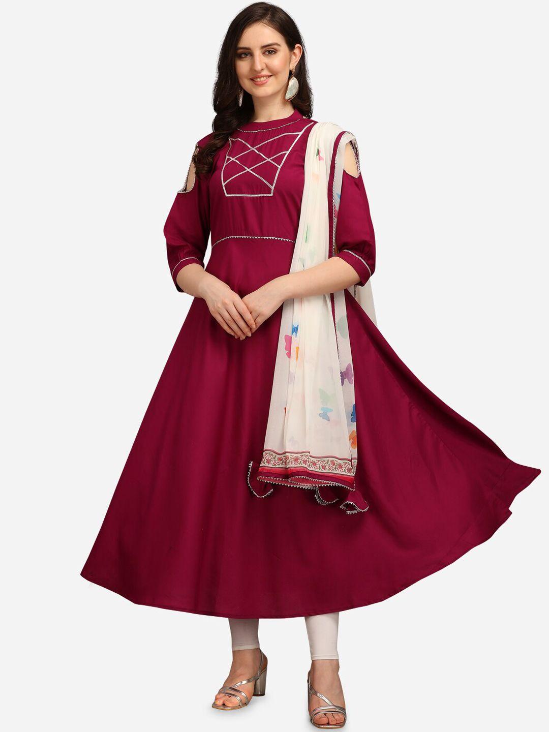 youthnic women maroon anarkali kurta with digital print dupatta