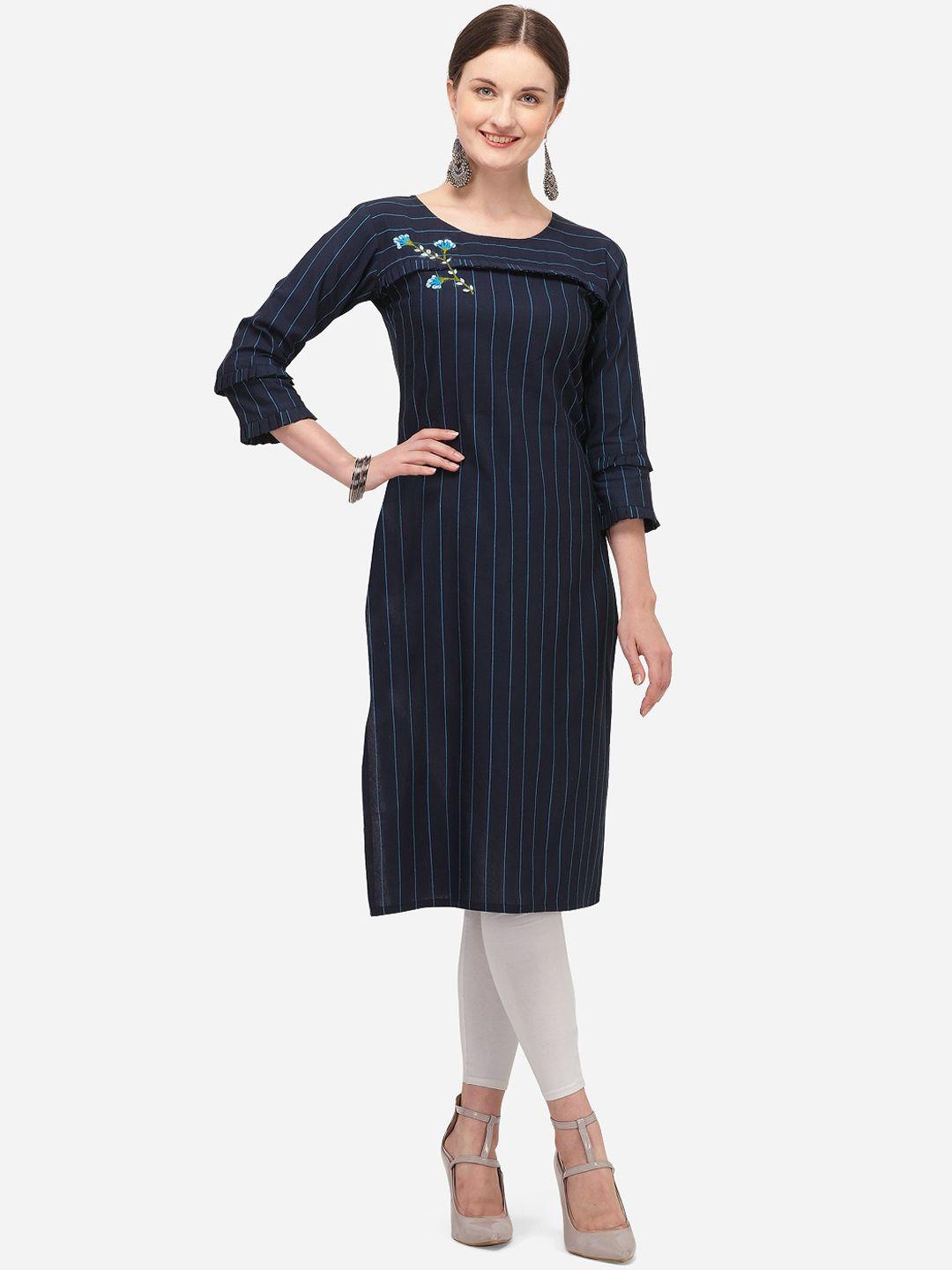 youthnic women navy blue striped kurta