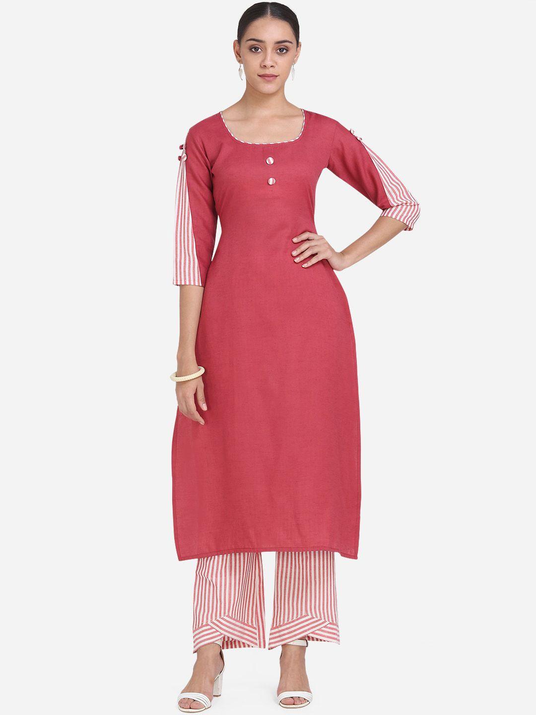 youthnic women pink solid kurta with palazzos