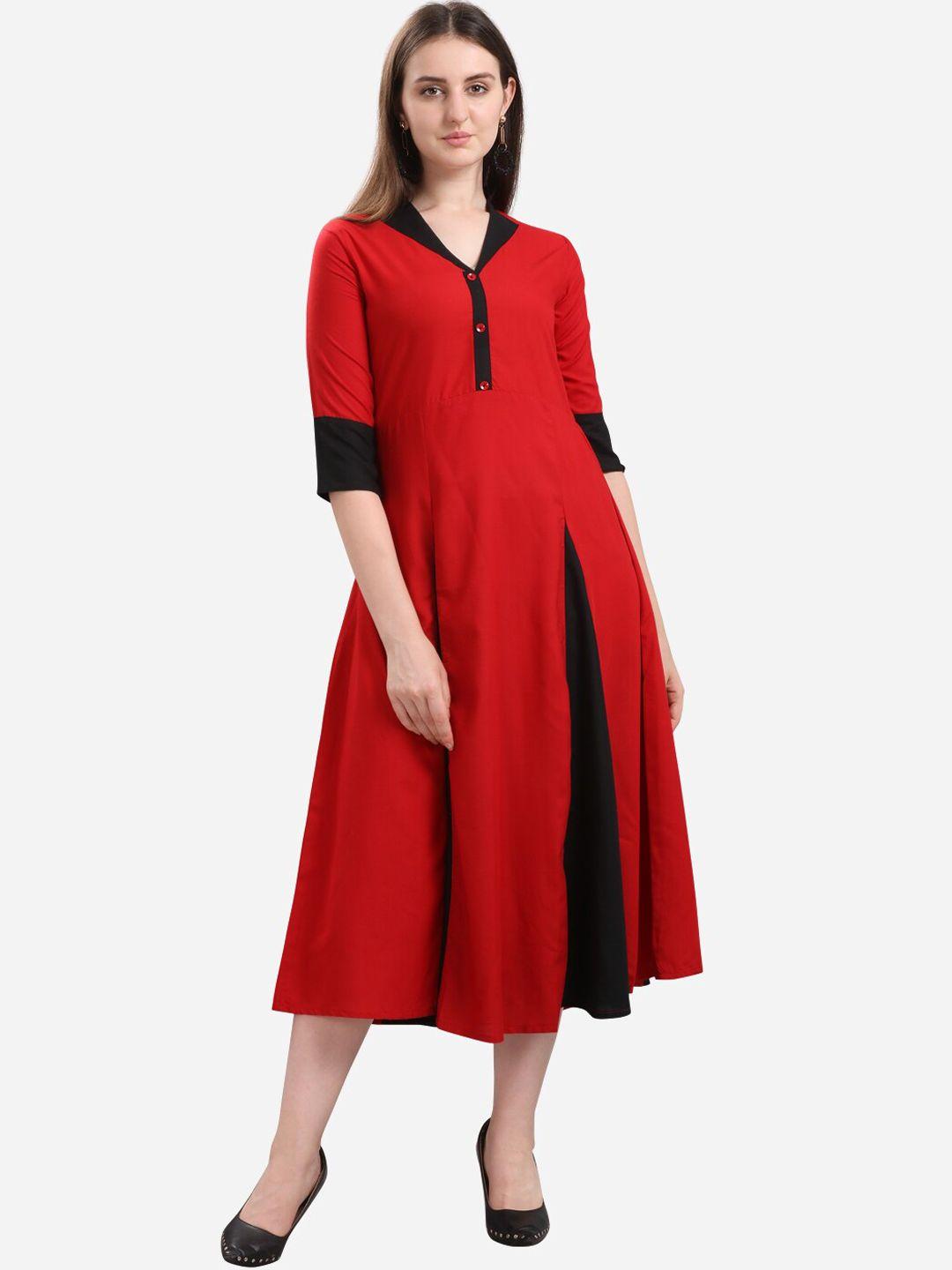 youthnic women red colourblocked kurta