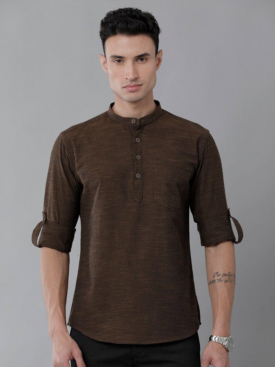 yovish mandarin collar roll-up sleeves comfort fit cotton casual shirt