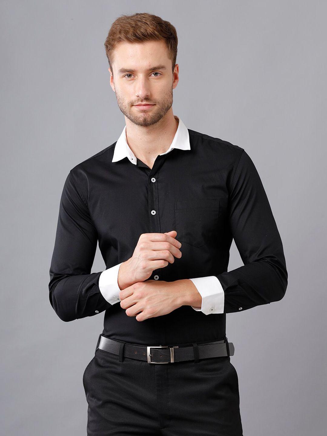 yovish men black smart slim fit cotton formal shirt