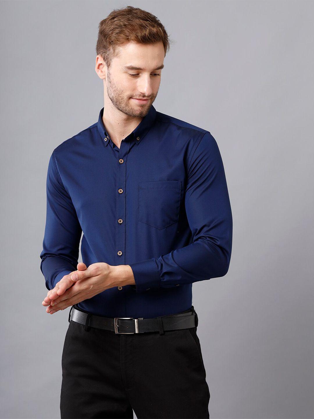 yovish men navy blue smart slim fit casual shirt